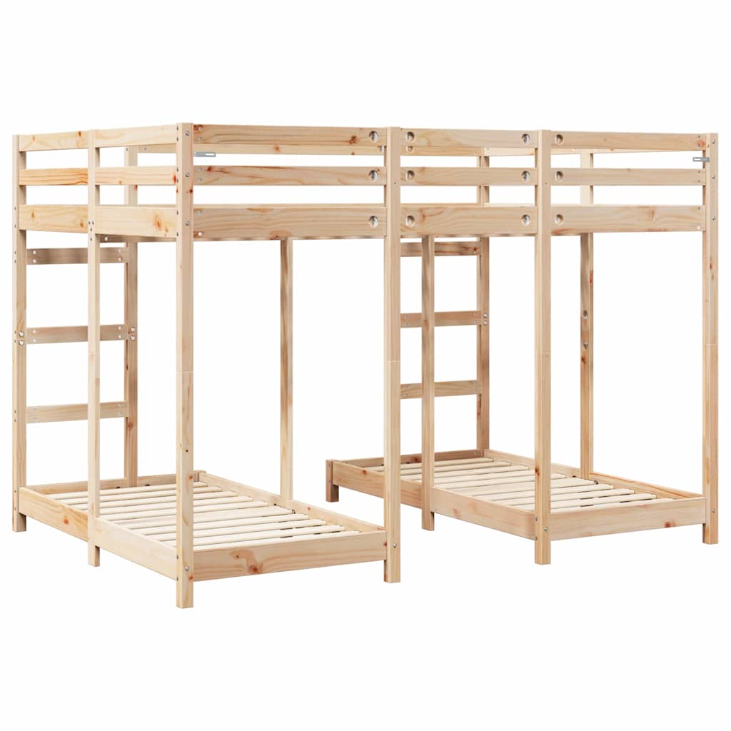 Drie-hoog Bunk Bed Frame Bruin 140 x 200 cm Massief grenenhout is nu te koop bij PeponiXL, paradijselijk wonen!