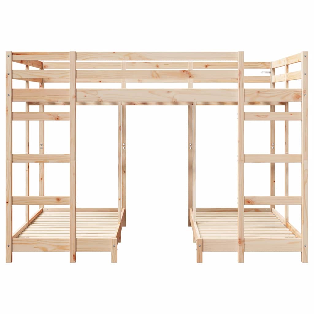 Drie-hoog Bunk Bed Frame Bruin 140 x 200 cm Massief grenenhout is nu te koop bij PeponiXL, paradijselijk wonen!