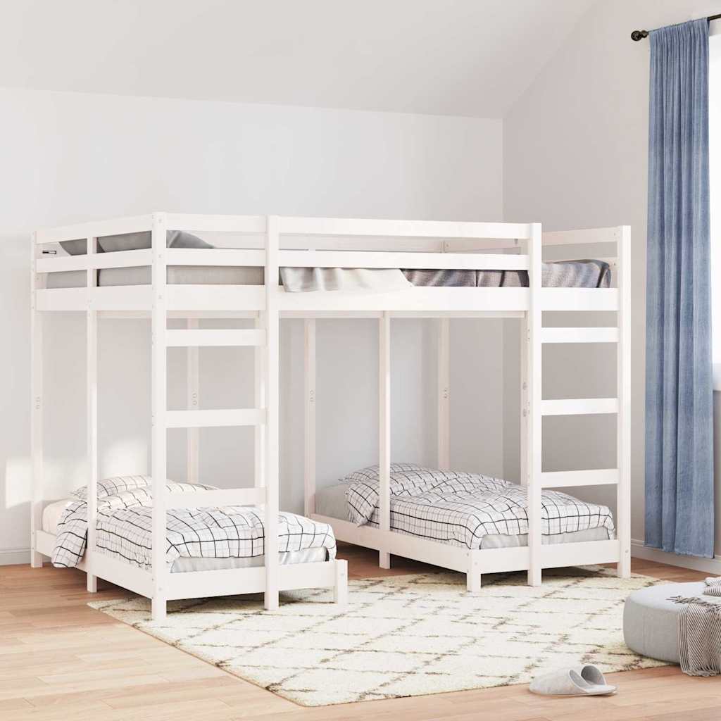 Drie-hoog Bunk Bed Frame Wit 140 x 200 cm Massief grenenhout is nu te koop bij PeponiXL, paradijselijk wonen!