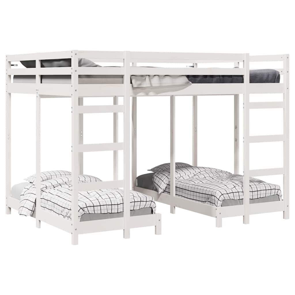 Drie-hoog Bunk Bed Frame Wit 140 x 200 cm Massief grenenhout is nu te koop bij PeponiXL, paradijselijk wonen!