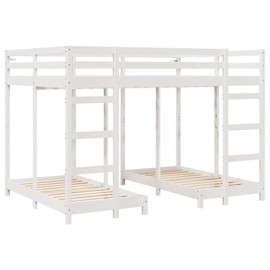 Drie-hoog Bunk Bed Frame Wit 140 x 200 cm Massief grenenhout is nu te koop bij PeponiXL, paradijselijk wonen!