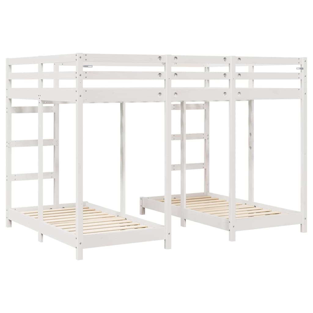 Drie-hoog Bunk Bed Frame Wit 140 x 200 cm Massief grenenhout is nu te koop bij PeponiXL, paradijselijk wonen!