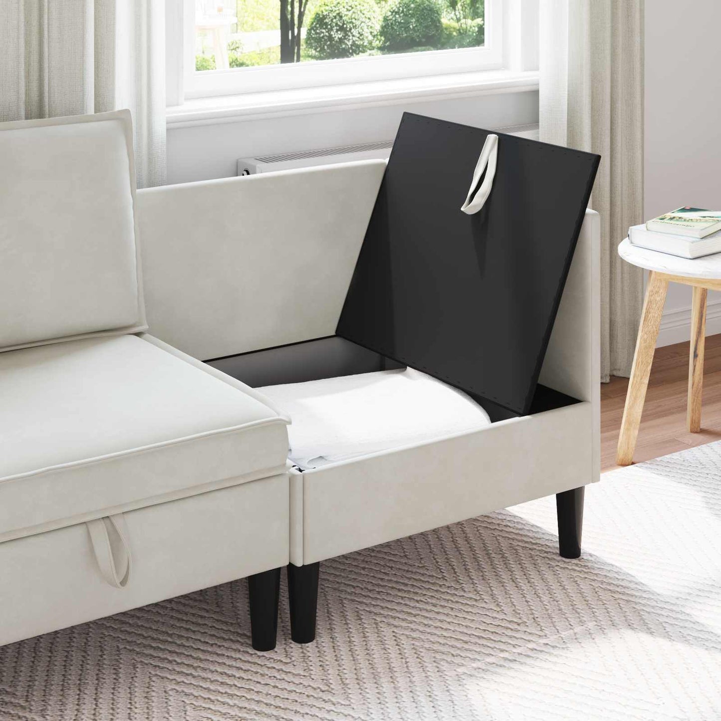 Bank met opslag Crèmekleurig Fluweel is nu te koop bij PeponiXL, paradijselijk wonen!