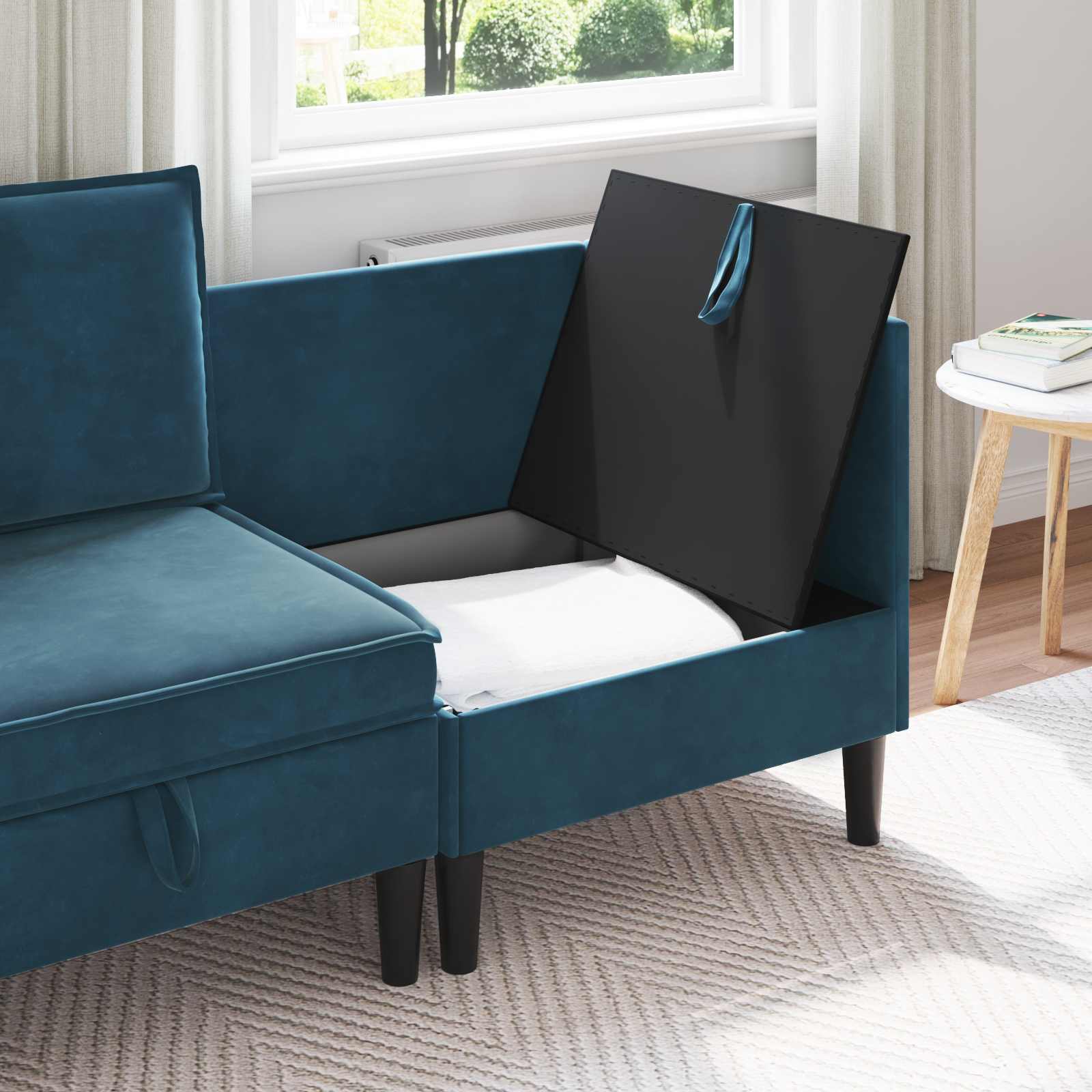 Bank met opslag Blauw Fluweel is nu te koop bij PeponiXL, paradijselijk wonen!