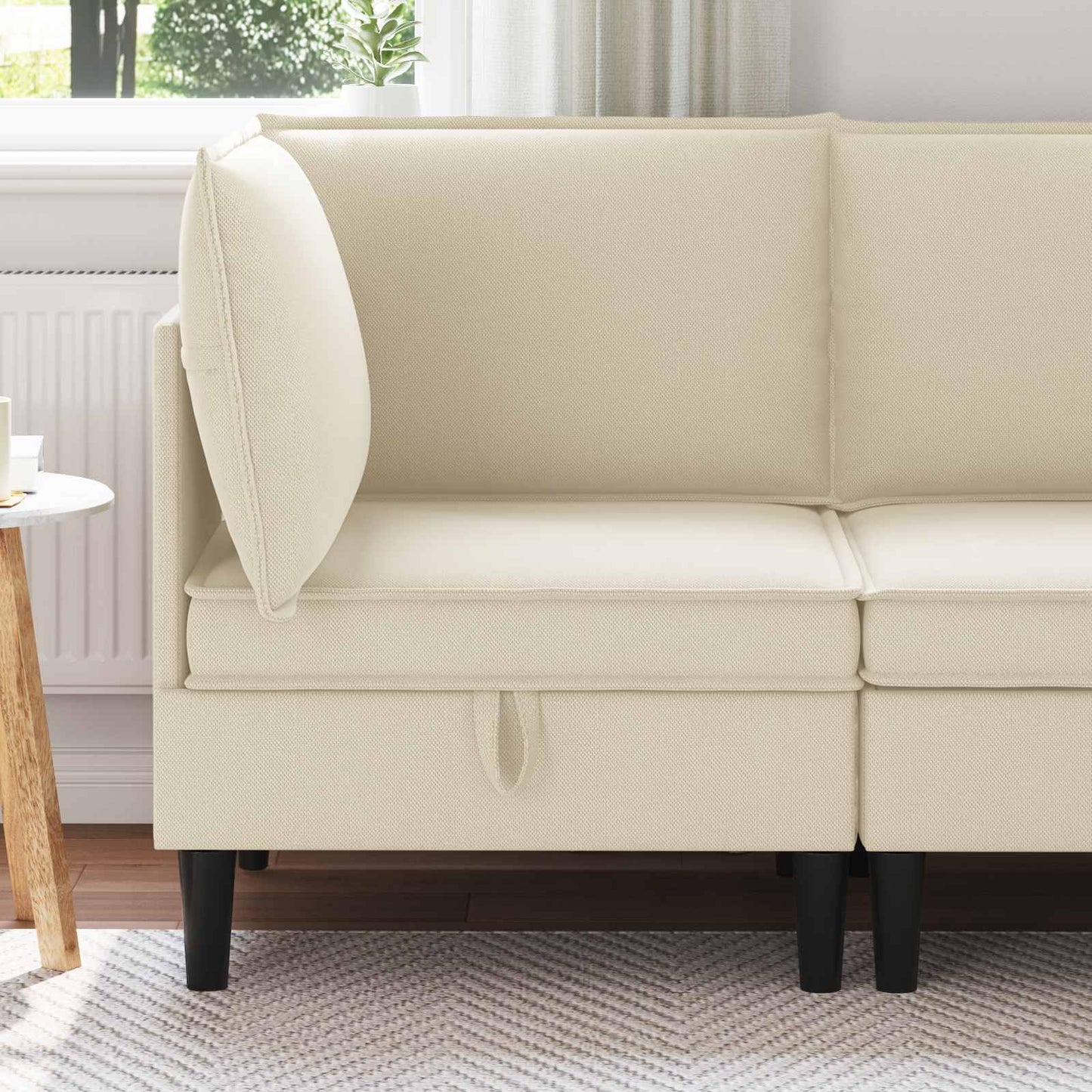 Hoeksofa met Opbergruimte Crèmekleurig Fluweel is nu te koop bij PeponiXL, paradijselijk wonen!