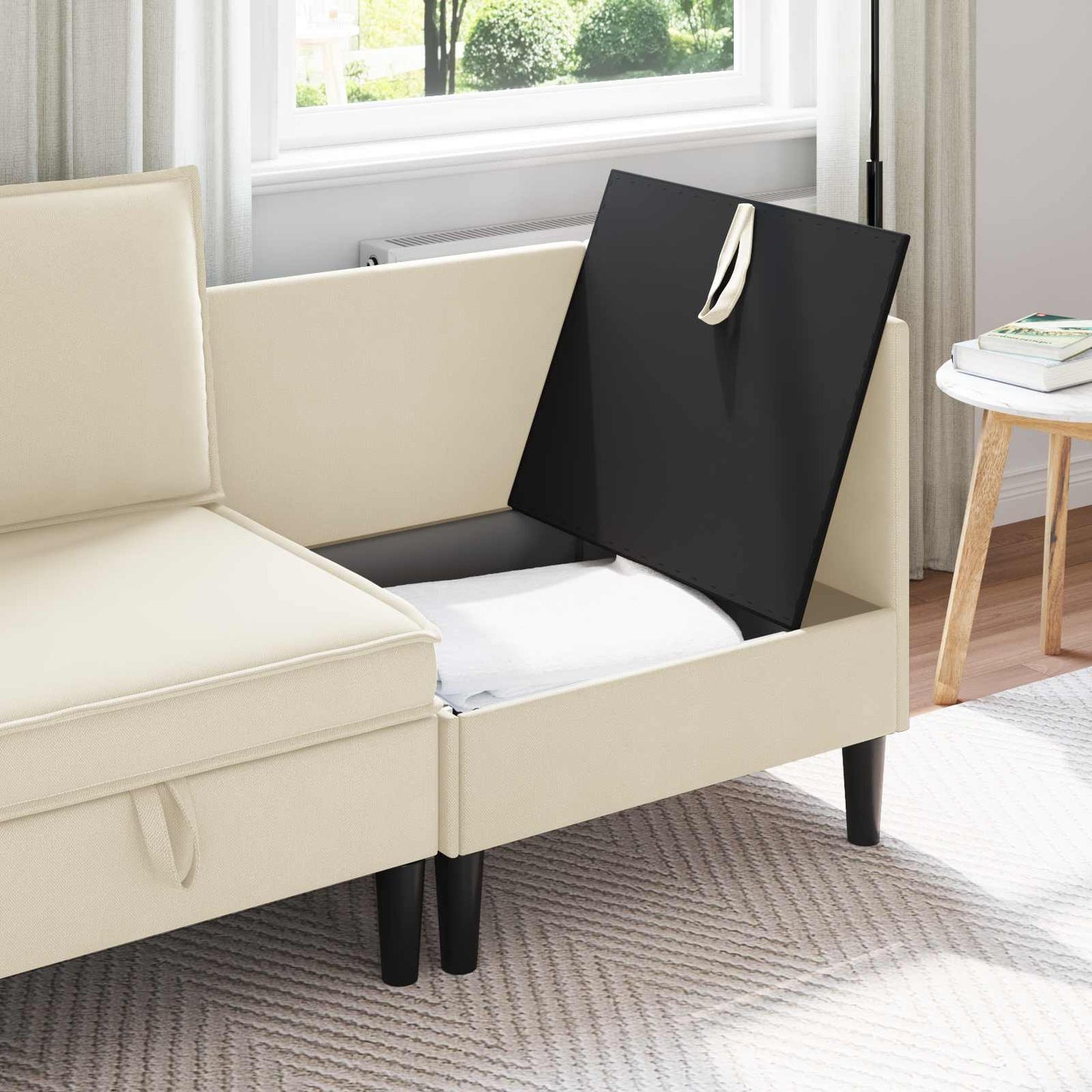 Hoeksofa met Opbergruimte Crèmekleurig Fluweel is nu te koop bij PeponiXL, paradijselijk wonen!