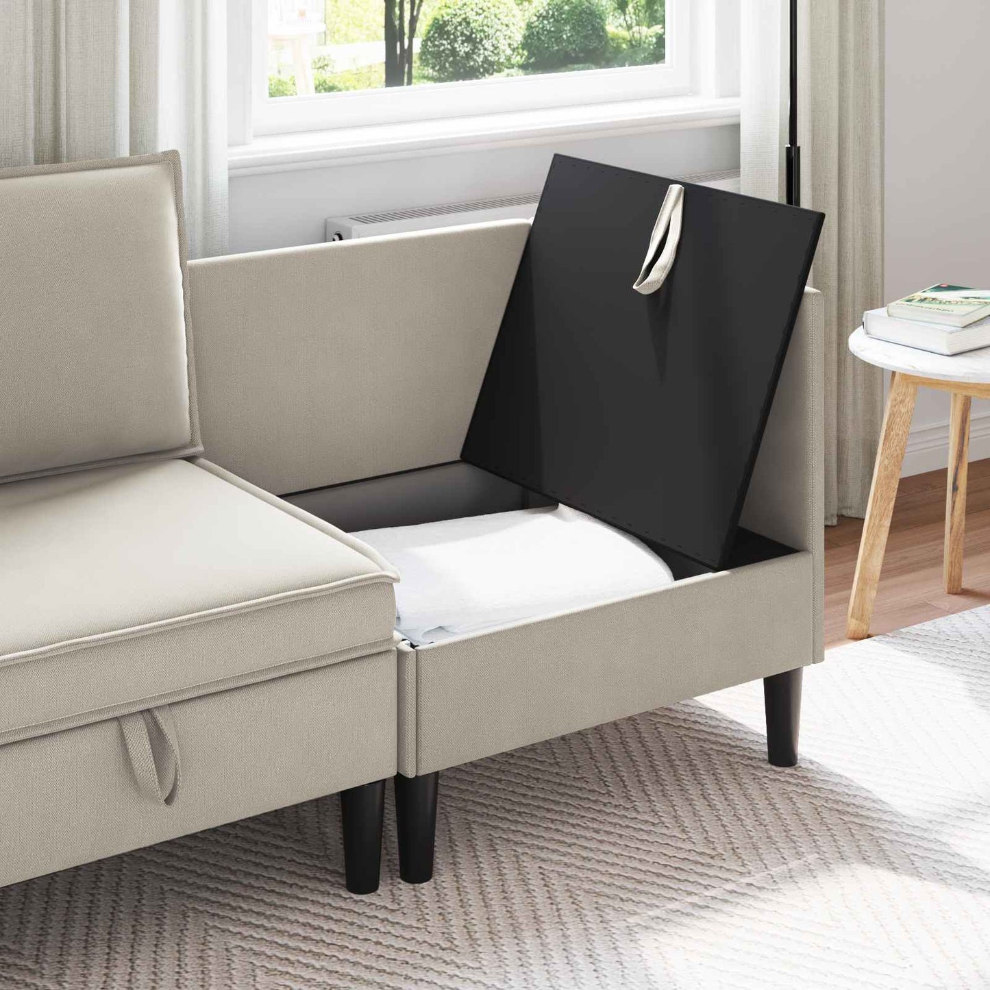 Hoeksofa met Opbergruimte Havermout Fluweel is nu te koop bij PeponiXL, paradijselijk wonen!
