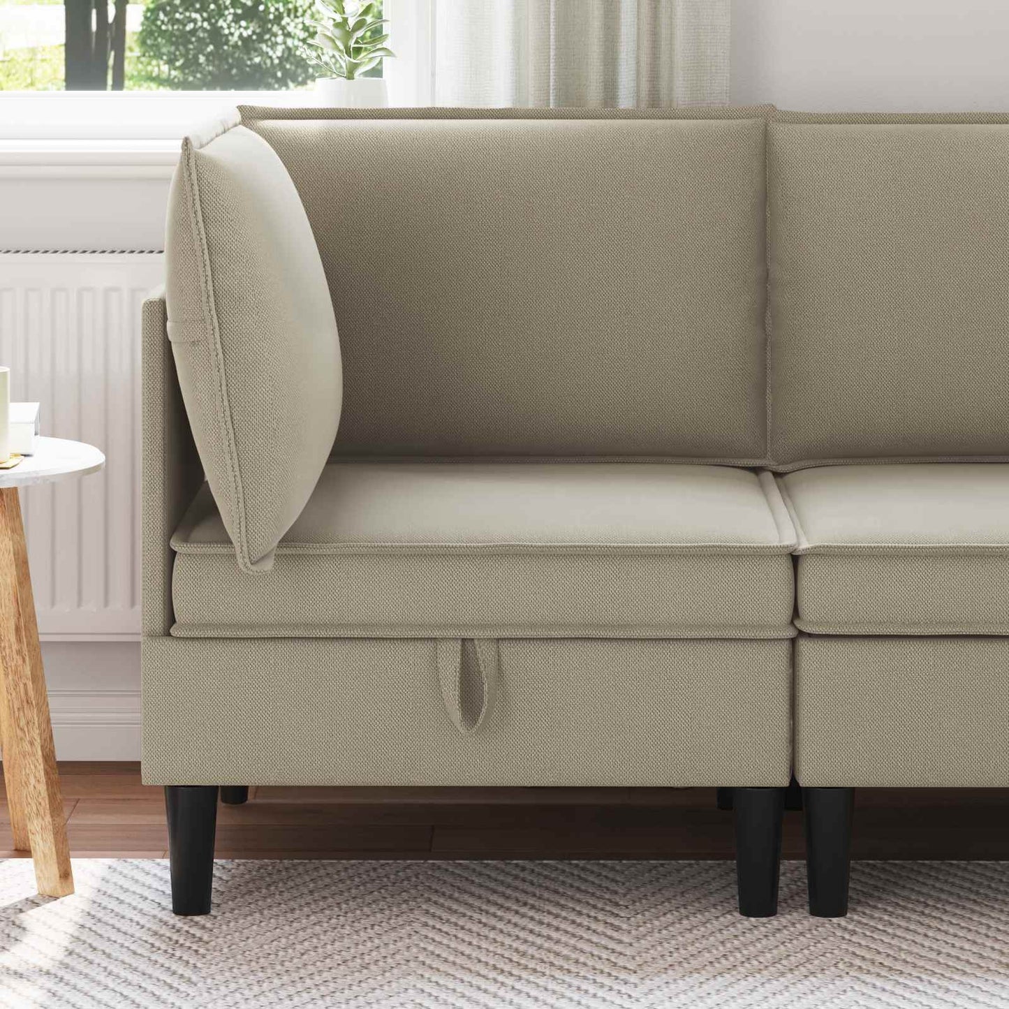 Hoeksofa met Opbergruimte Zand Fluweel is nu te koop bij PeponiXL, paradijselijk wonen!