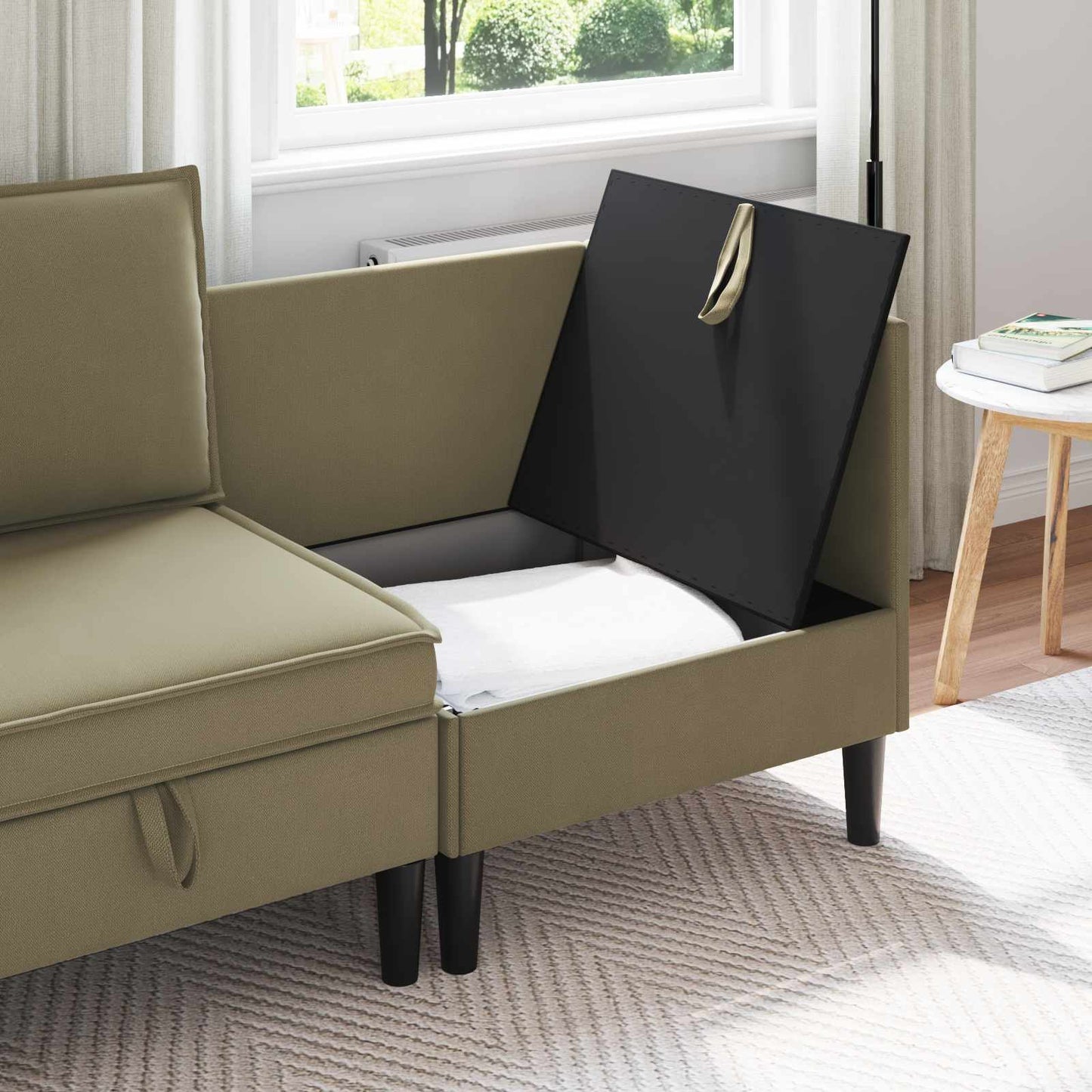 Hoeksofa met Opbergruimte Kaki Fluweel is nu te koop bij PeponiXL, paradijselijk wonen!