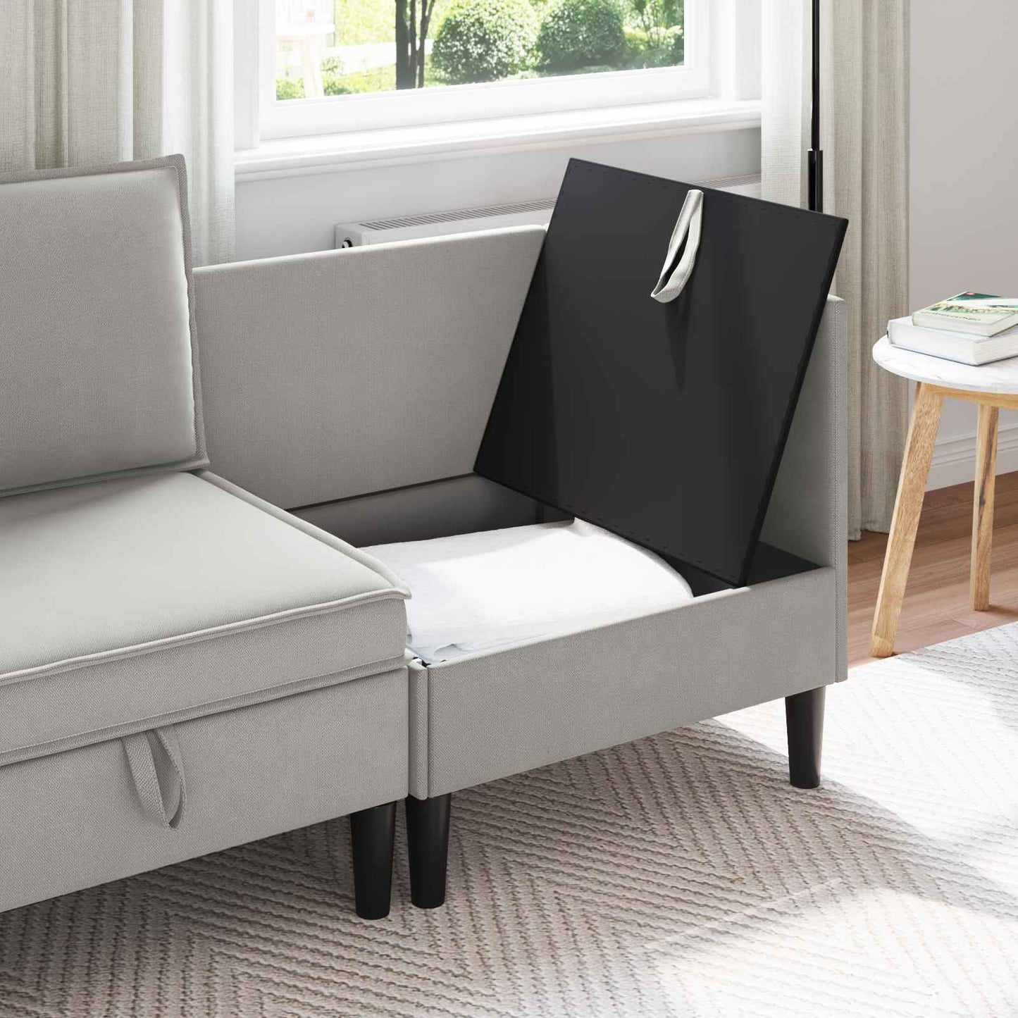 Hoeksofa met Opbergruimte Lichtgrijs Fluweel is nu te koop bij PeponiXL, paradijselijk wonen!