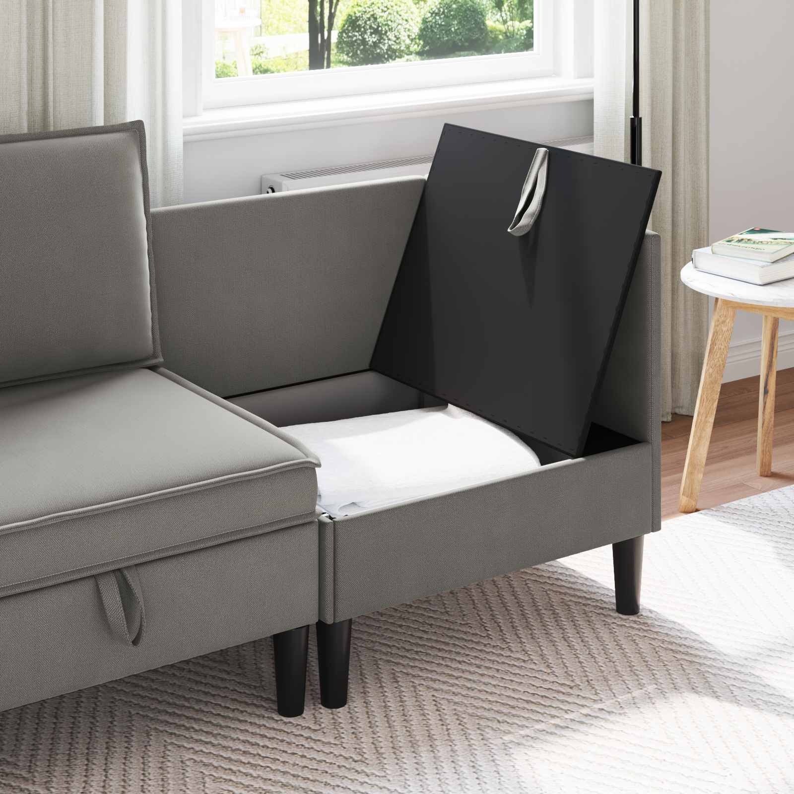 Hoeksofa met Opbergruimte Donkergrijs Fluweel is nu te koop bij PeponiXL, paradijselijk wonen!