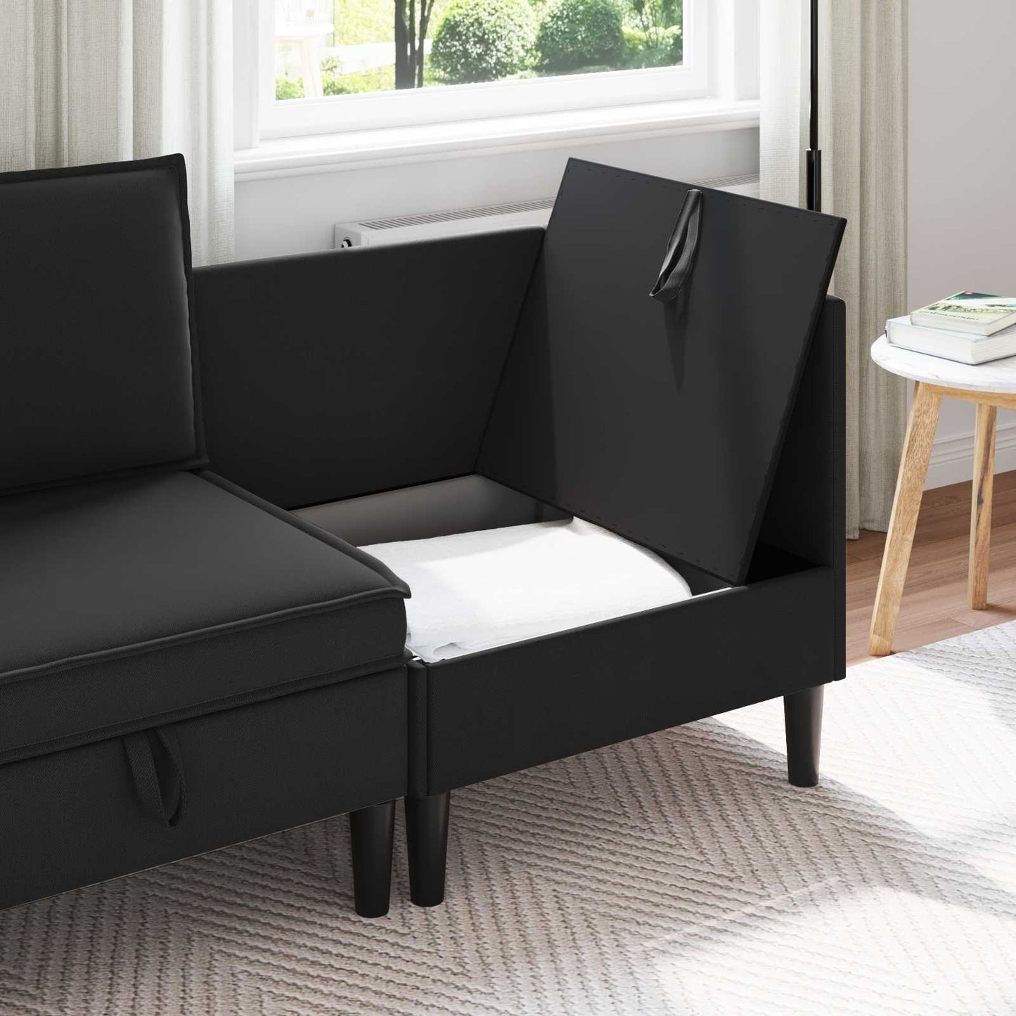 Hoeksofa met Opbergruimte Zwart Fluweel is nu te koop bij PeponiXL, paradijselijk wonen!