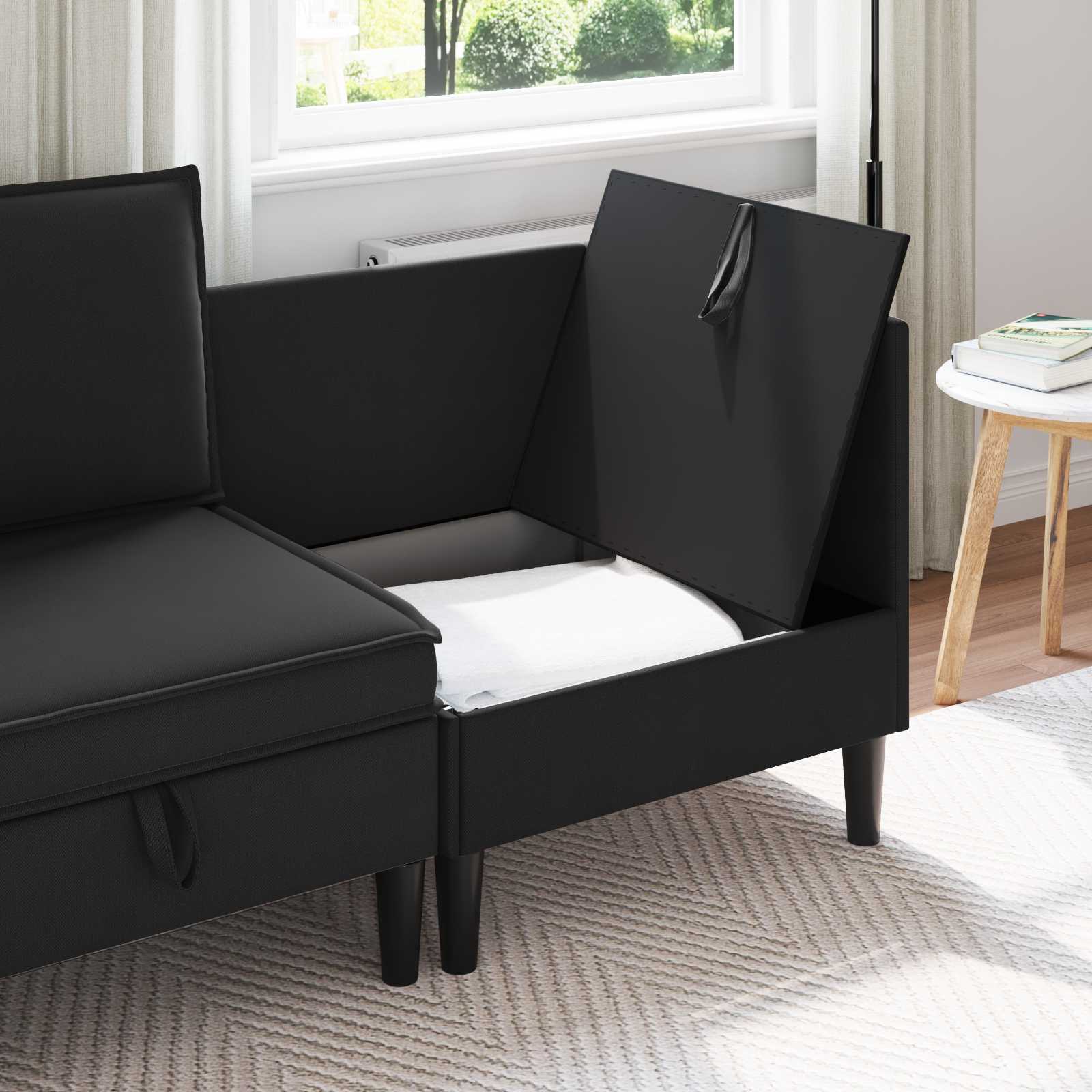 Hoeksofa met Opbergruimte Zwart Fluweel is nu te koop bij PeponiXL, paradijselijk wonen!