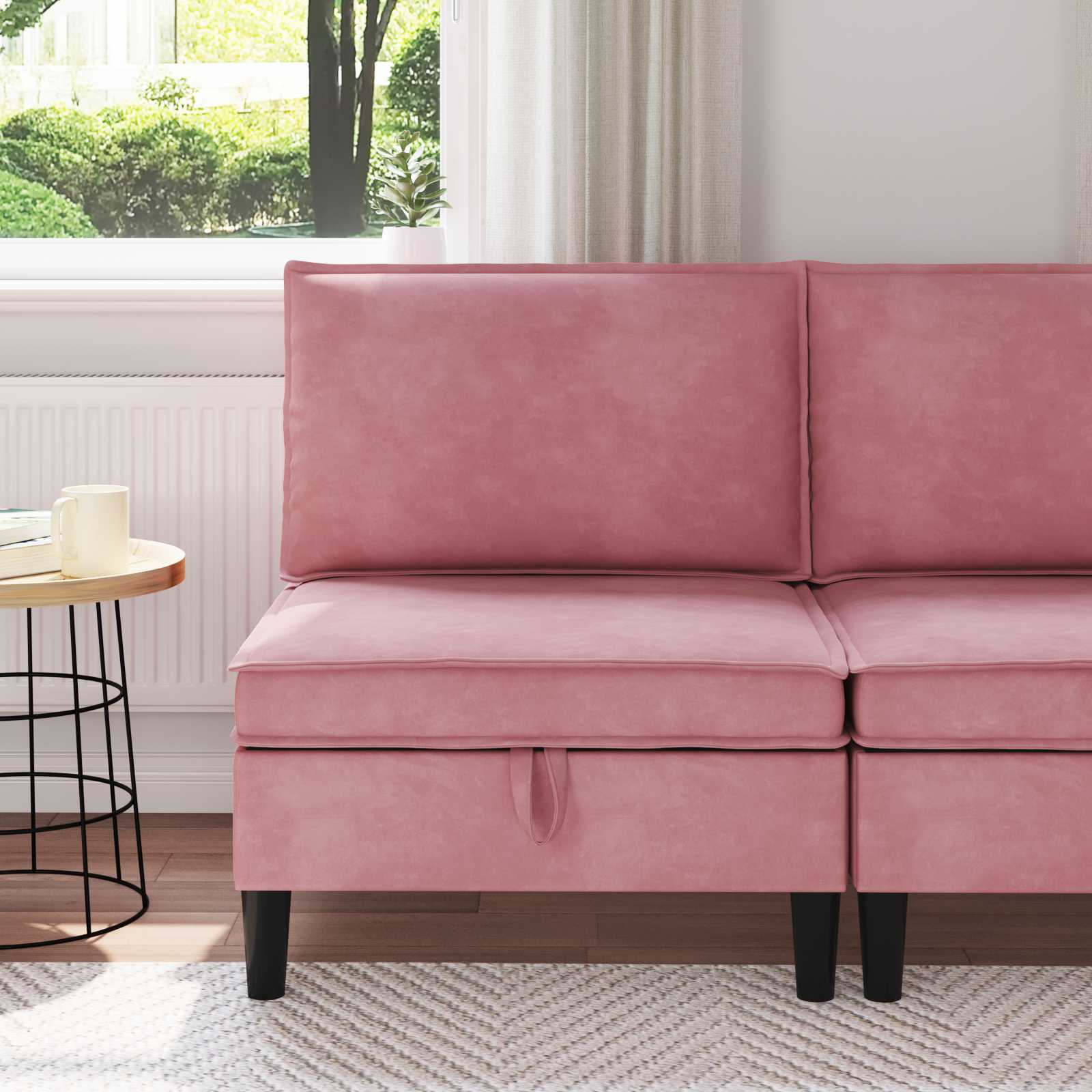 Middelste Bank met Opbergruimte Roze Fluweel is nu te koop bij PeponiXL, paradijselijk wonen!