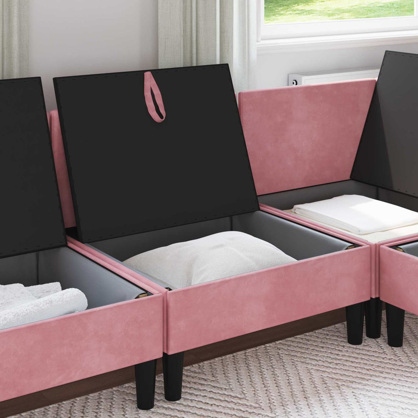 Middelste Bank met Opbergruimte Roze Fluweel is nu te koop bij PeponiXL, paradijselijk wonen!