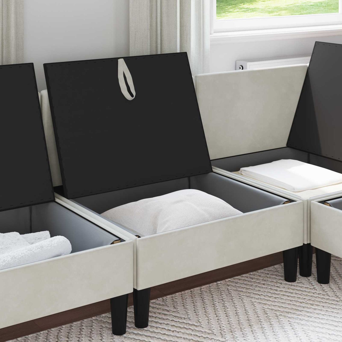 Middelste Bank met Opbergruimte Crèmekleurig Fluweel is nu te koop bij PeponiXL, paradijselijk wonen!