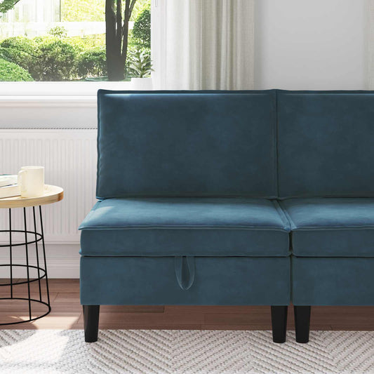 Middelste Bank met Opbergruimte Blauw Fluweel is nu te koop bij PeponiXL, paradijselijk wonen!