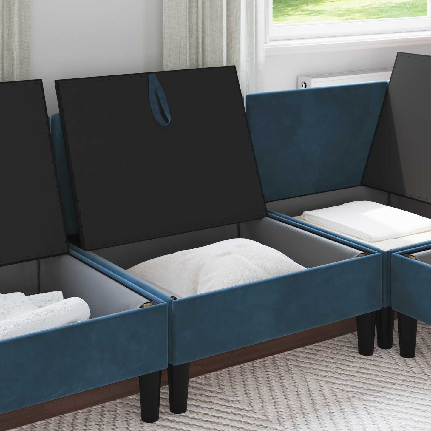Middelste Bank met Opbergruimte Blauw Fluweel is nu te koop bij PeponiXL, paradijselijk wonen!