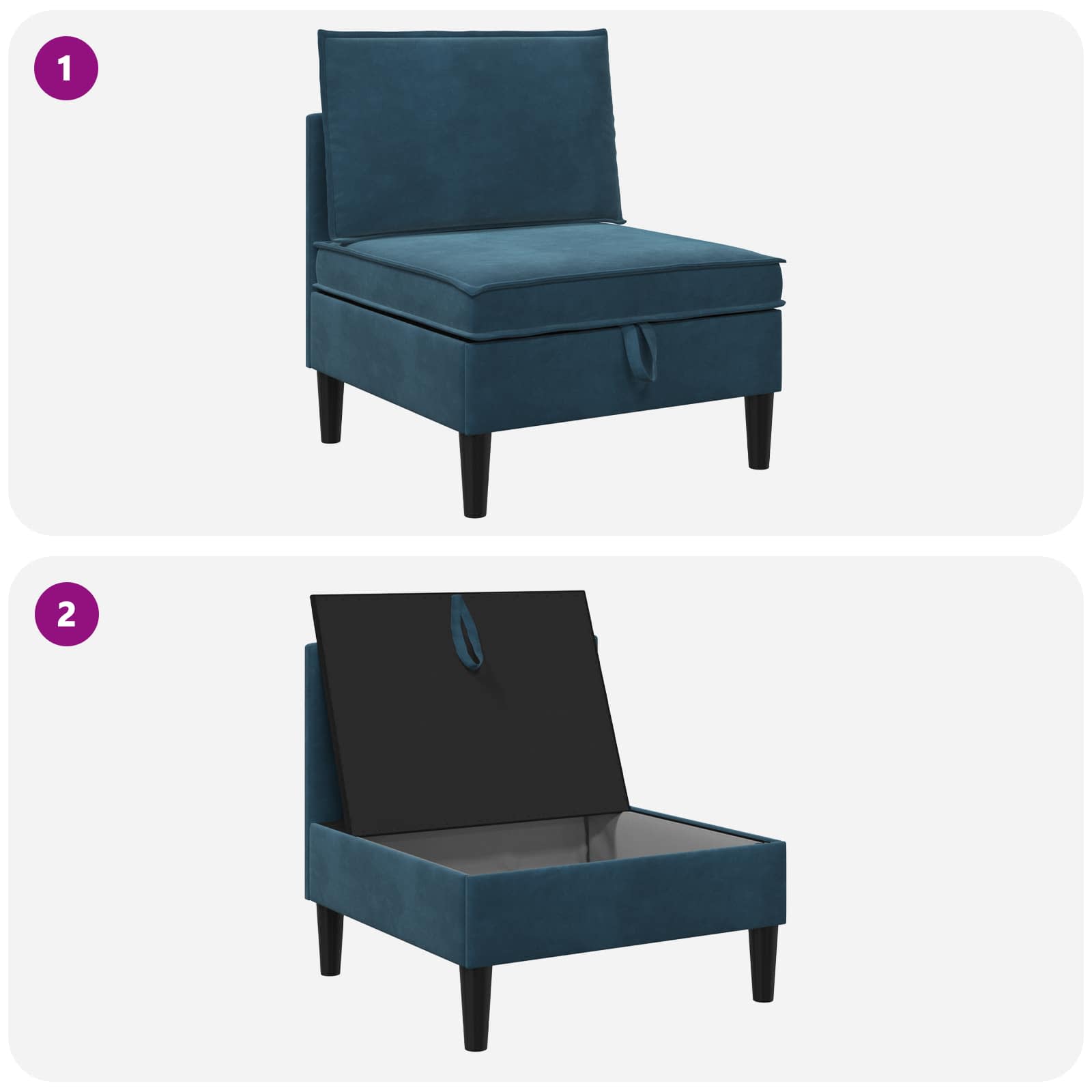 Middelste Bank met Opbergruimte Blauw Fluweel is nu te koop bij PeponiXL, paradijselijk wonen!