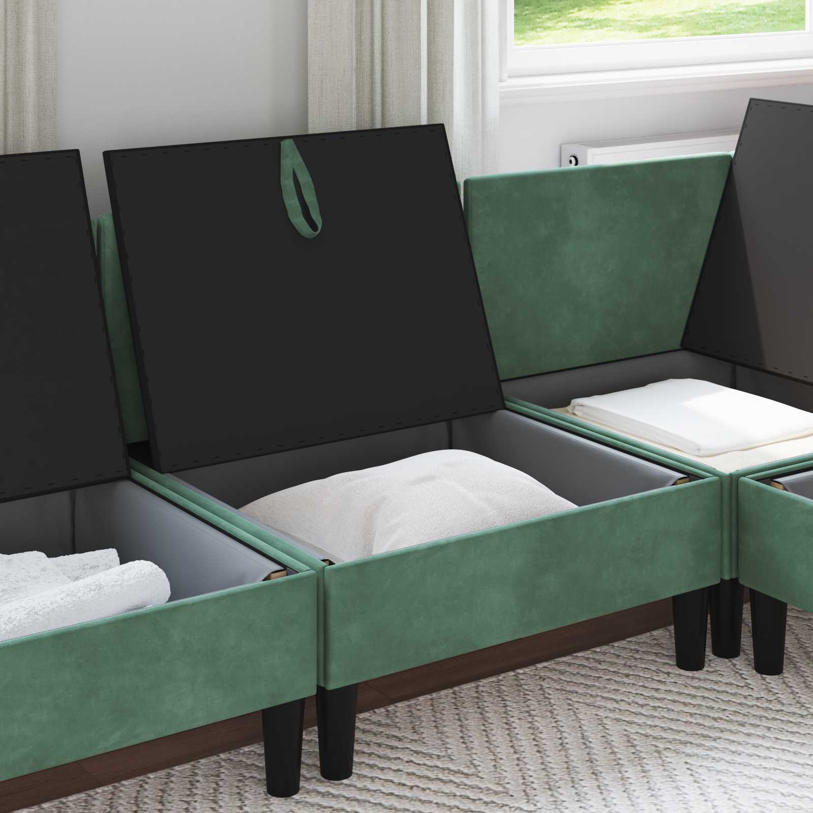 Middelste Bank met Opbergruimte Zeegroen Fluweel is nu te koop bij PeponiXL, paradijselijk wonen!