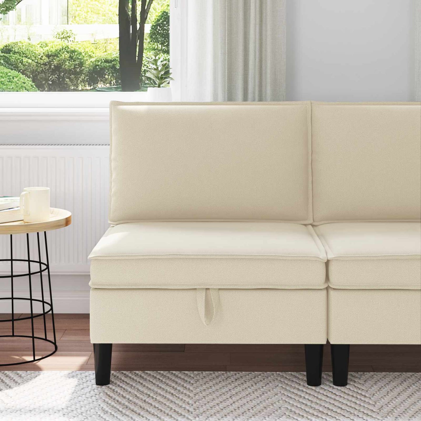 Middelse Sofa met Opbergruimte Crèmekleurig Fluweel is nu te koop bij PeponiXL, paradijselijk wonen!