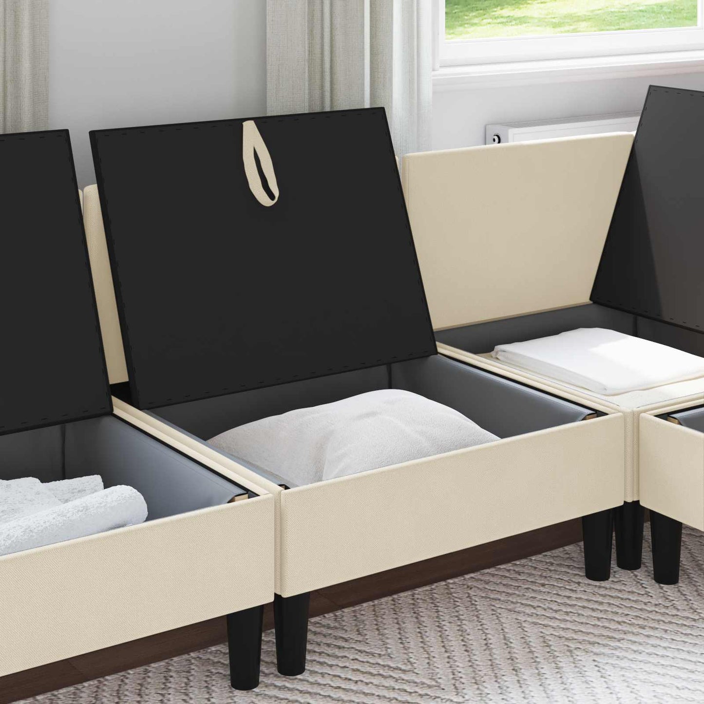 Middelse Sofa met Opbergruimte Crèmekleurig Fluweel is nu te koop bij PeponiXL, paradijselijk wonen!