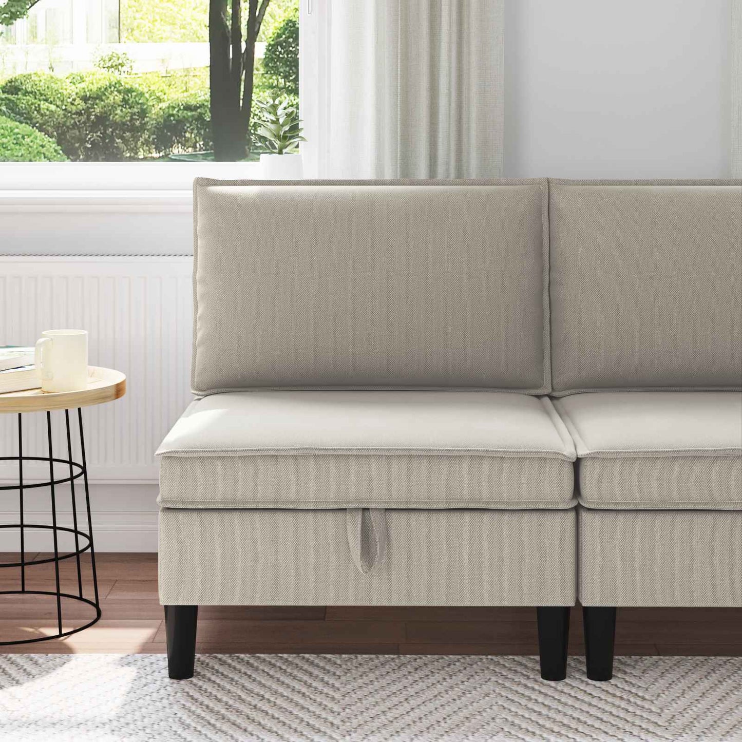 Middelse Sofa met Opbergruimte Havermout Fluweel is nu te koop bij PeponiXL, paradijselijk wonen!