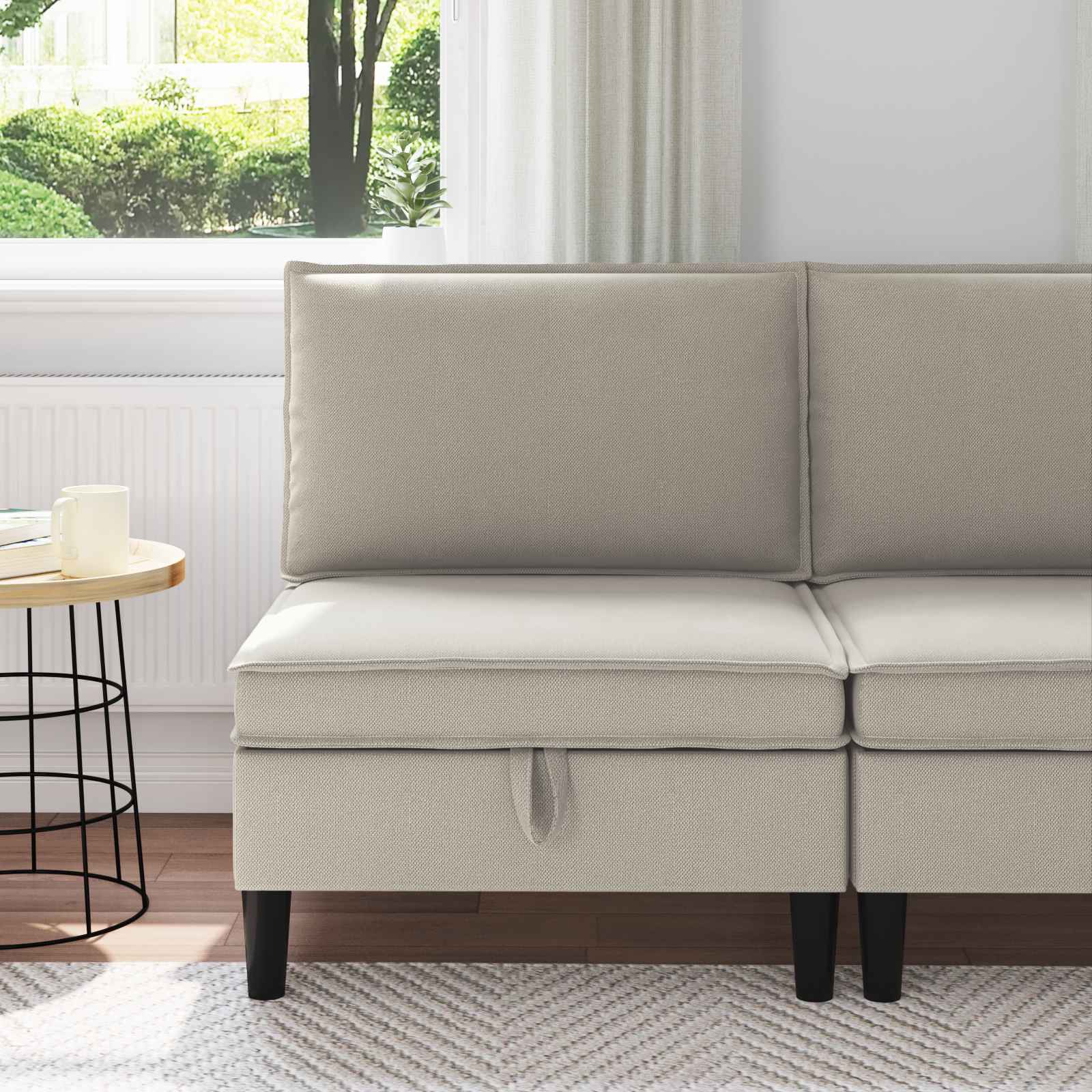 Middelse Sofa met Opbergruimte Havermout Fluweel is nu te koop bij PeponiXL, paradijselijk wonen!