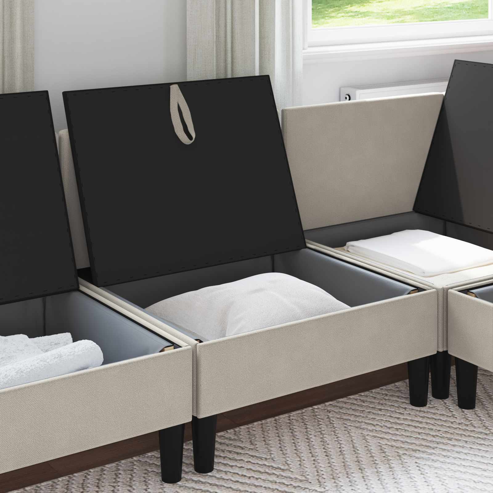 Middelse Sofa met Opbergruimte Havermout Fluweel is nu te koop bij PeponiXL, paradijselijk wonen!