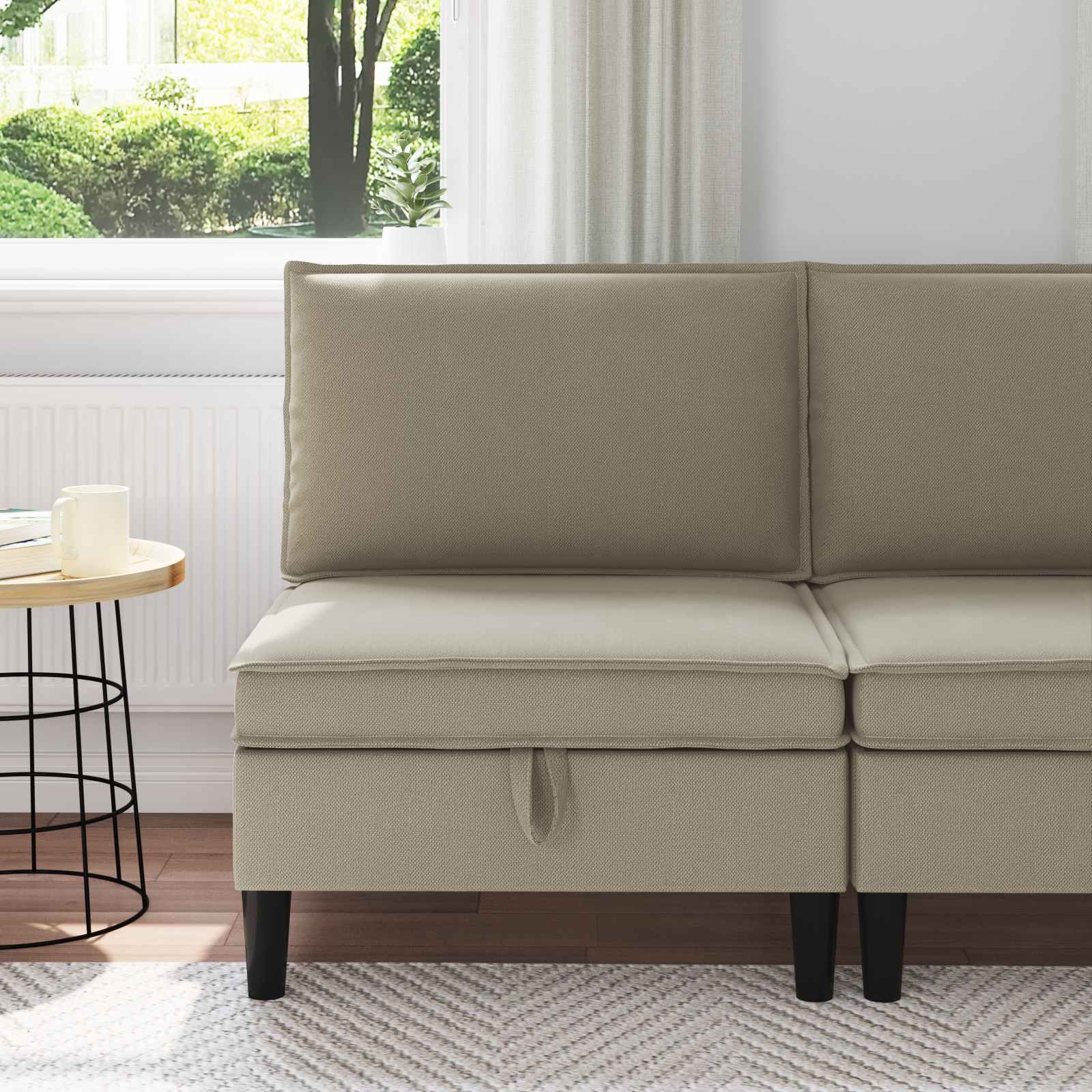 Middelse Sofa met Opbergruimte Zand Fluweel is nu te koop bij PeponiXL, paradijselijk wonen!