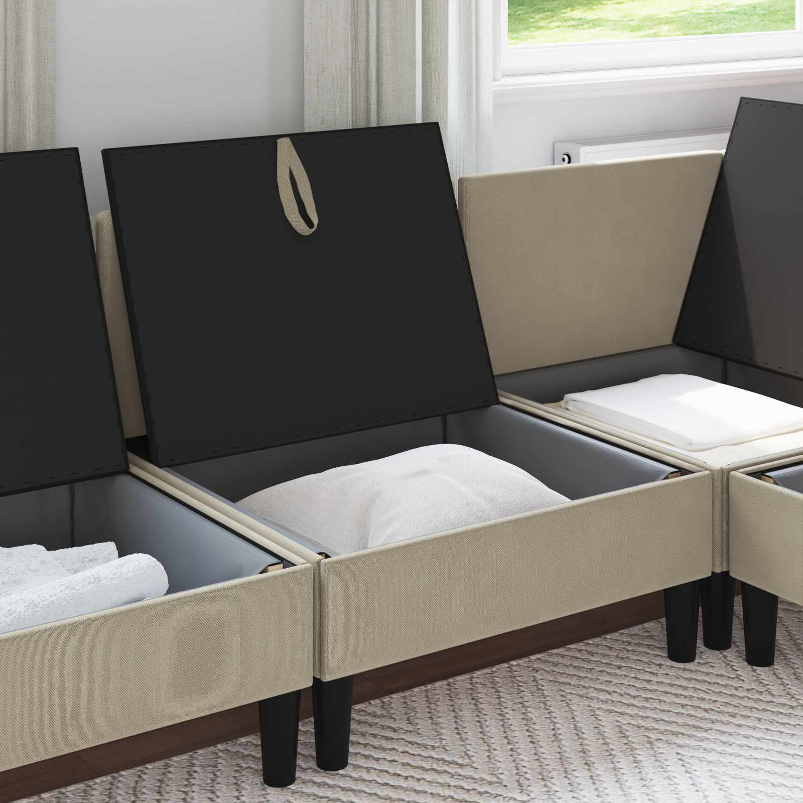 Middelse Sofa met Opbergruimte Zand Fluweel is nu te koop bij PeponiXL, paradijselijk wonen!