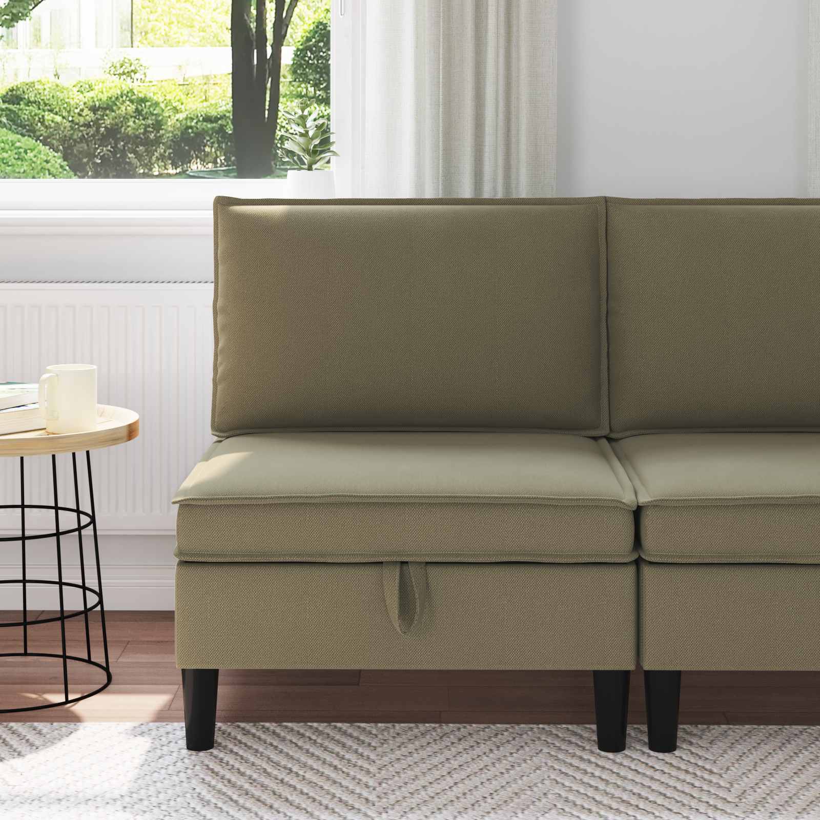 Middelse Sofa met Opbergruimte Kaki Fluweel is nu te koop bij PeponiXL, paradijselijk wonen!