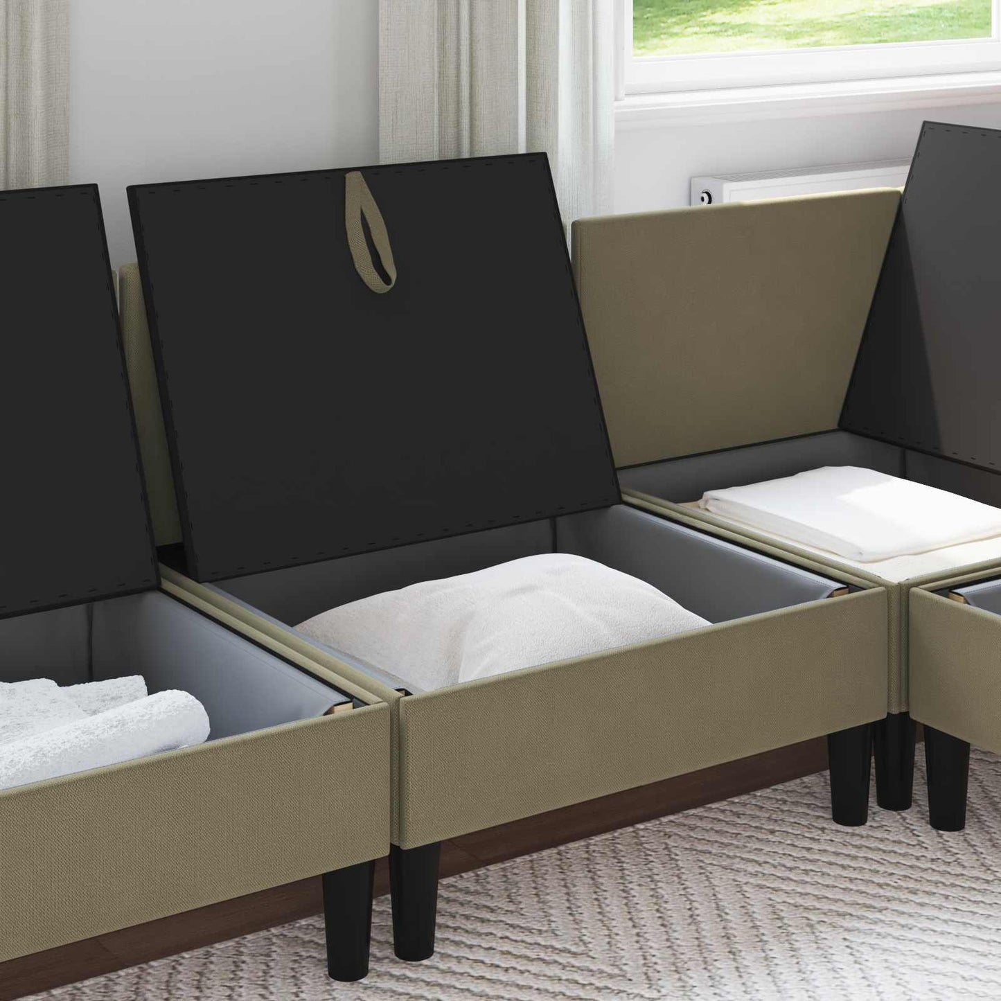 Middelse Sofa met Opbergruimte Kaki Fluweel is nu te koop bij PeponiXL, paradijselijk wonen!
