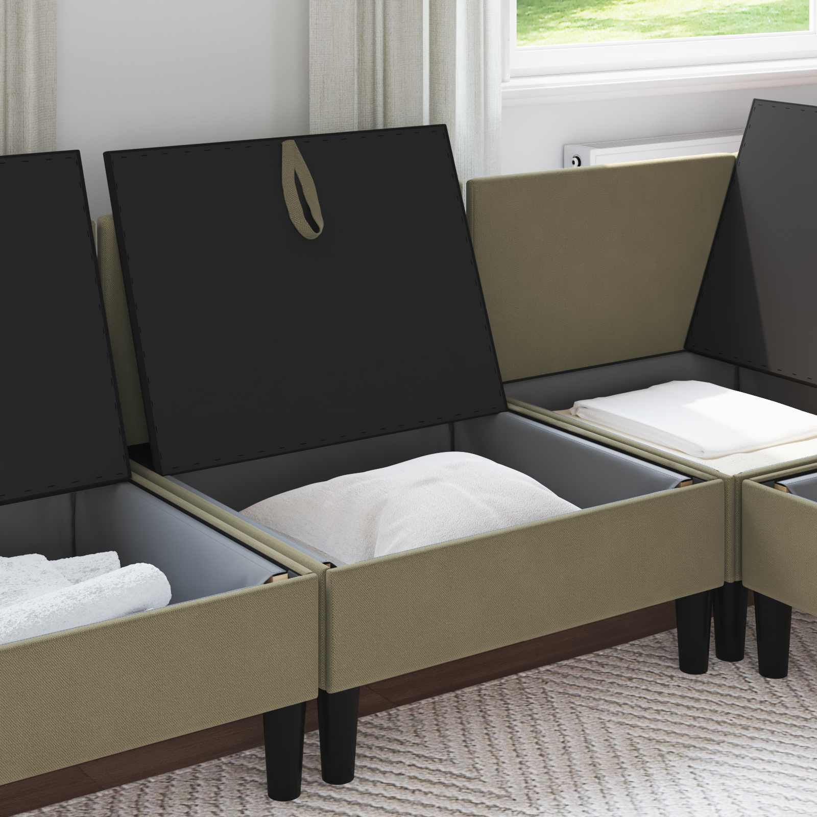 Middelse Sofa met Opbergruimte Kaki Fluweel is nu te koop bij PeponiXL, paradijselijk wonen!