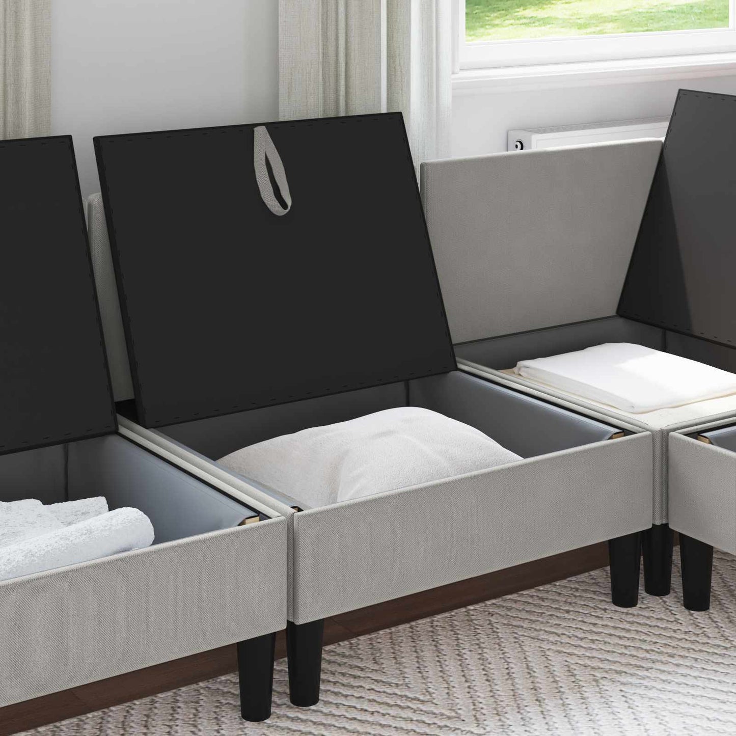 Middelse Sofa met Opbergruimte Lichtgrijs Fluweel is nu te koop bij PeponiXL, paradijselijk wonen!