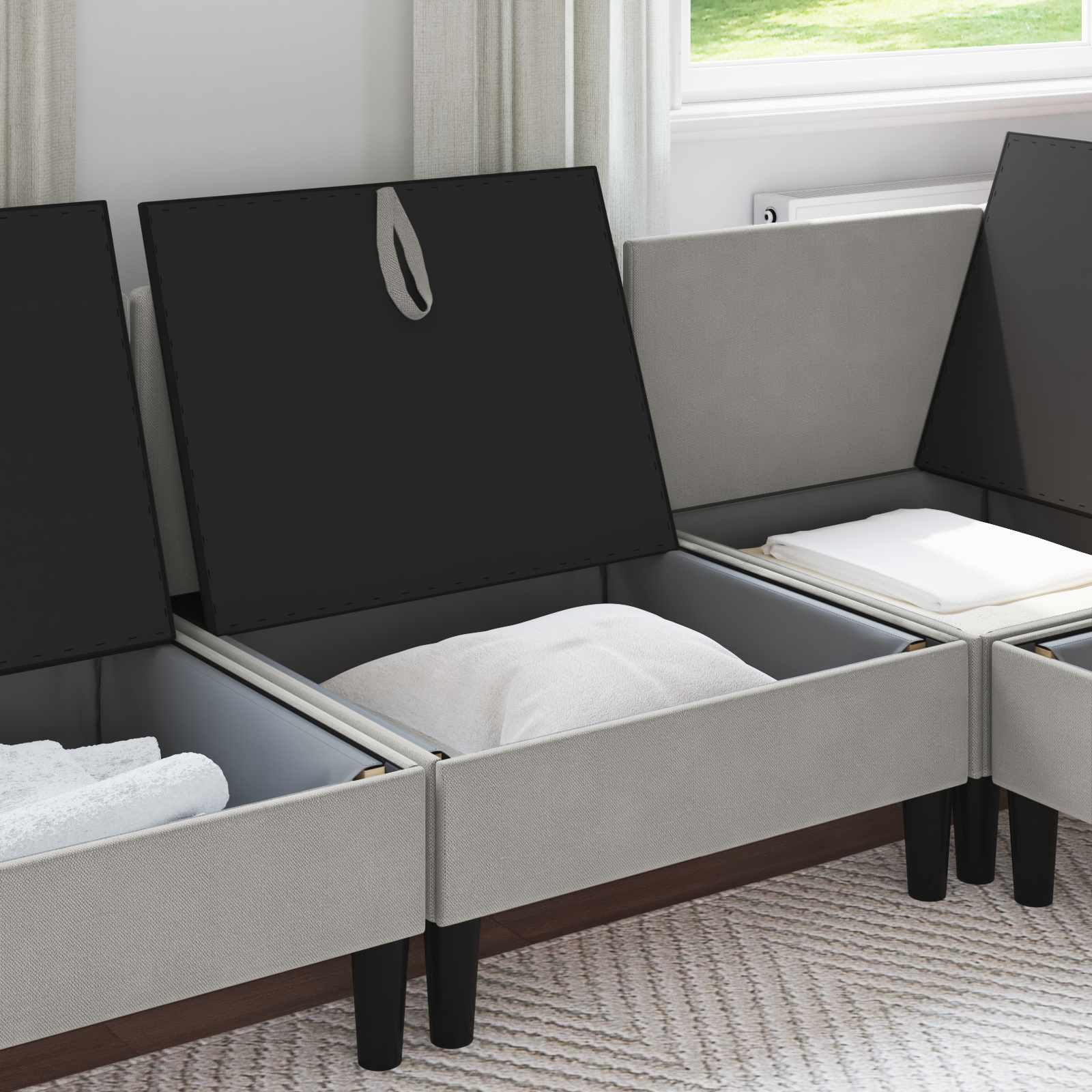 Middelse Sofa met Opbergruimte Lichtgrijs Fluweel is nu te koop bij PeponiXL, paradijselijk wonen!