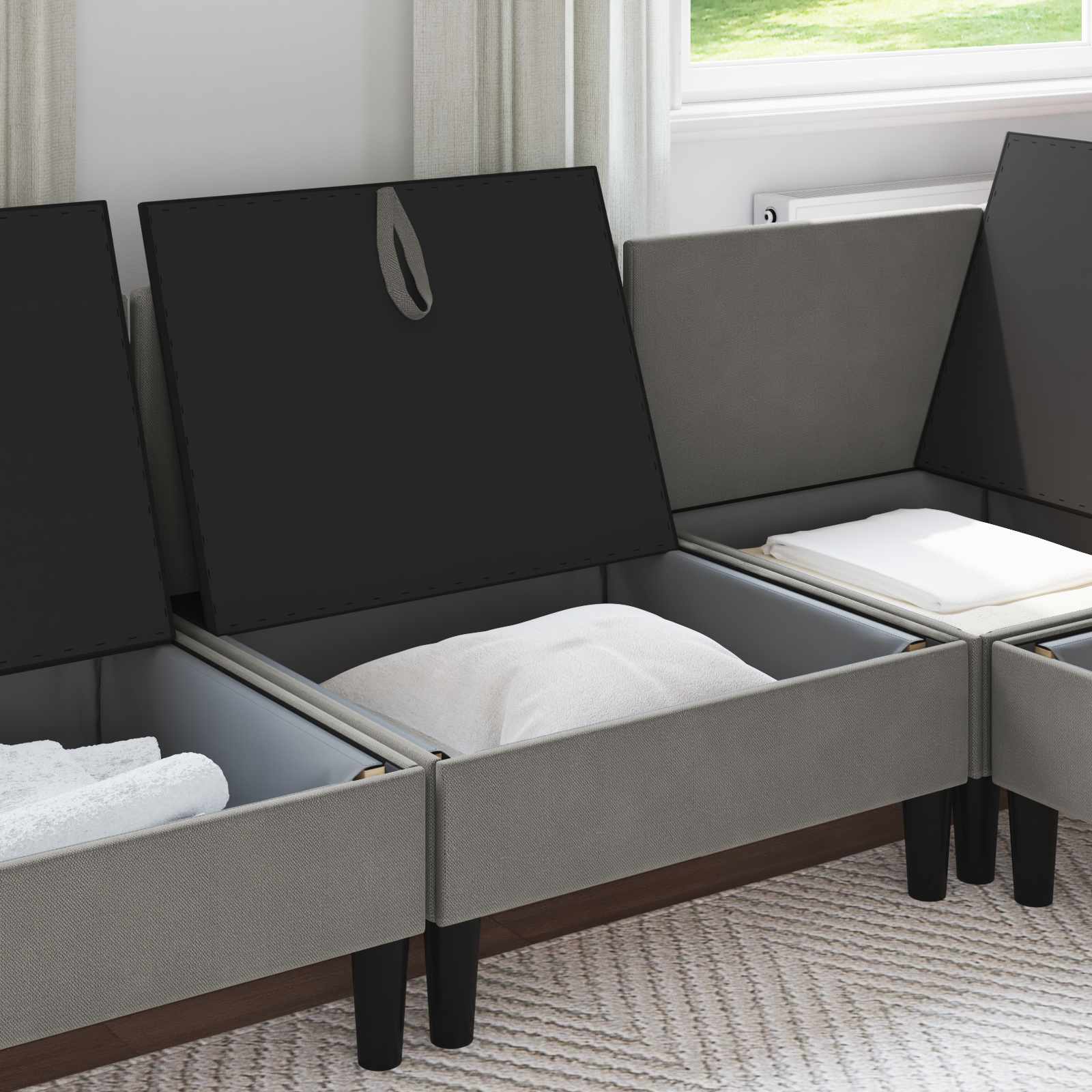 Middelse Sofa met Opbergruimte Donkergrijs Fluweel is nu te koop bij PeponiXL, paradijselijk wonen!