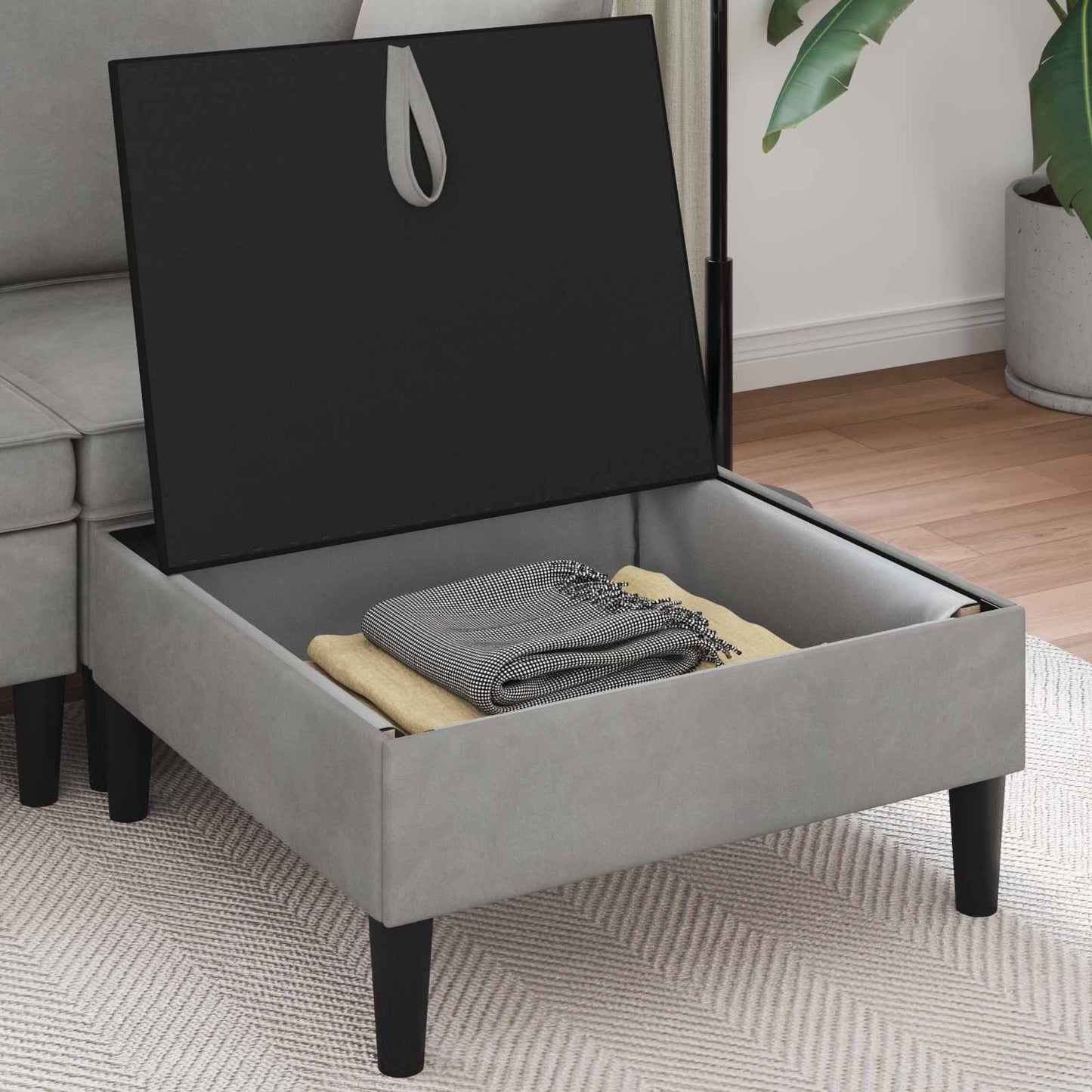 Sofa Kruk met Opslag Lichtgrijs Fluweel is nu te koop bij PeponiXL, paradijselijk wonen!