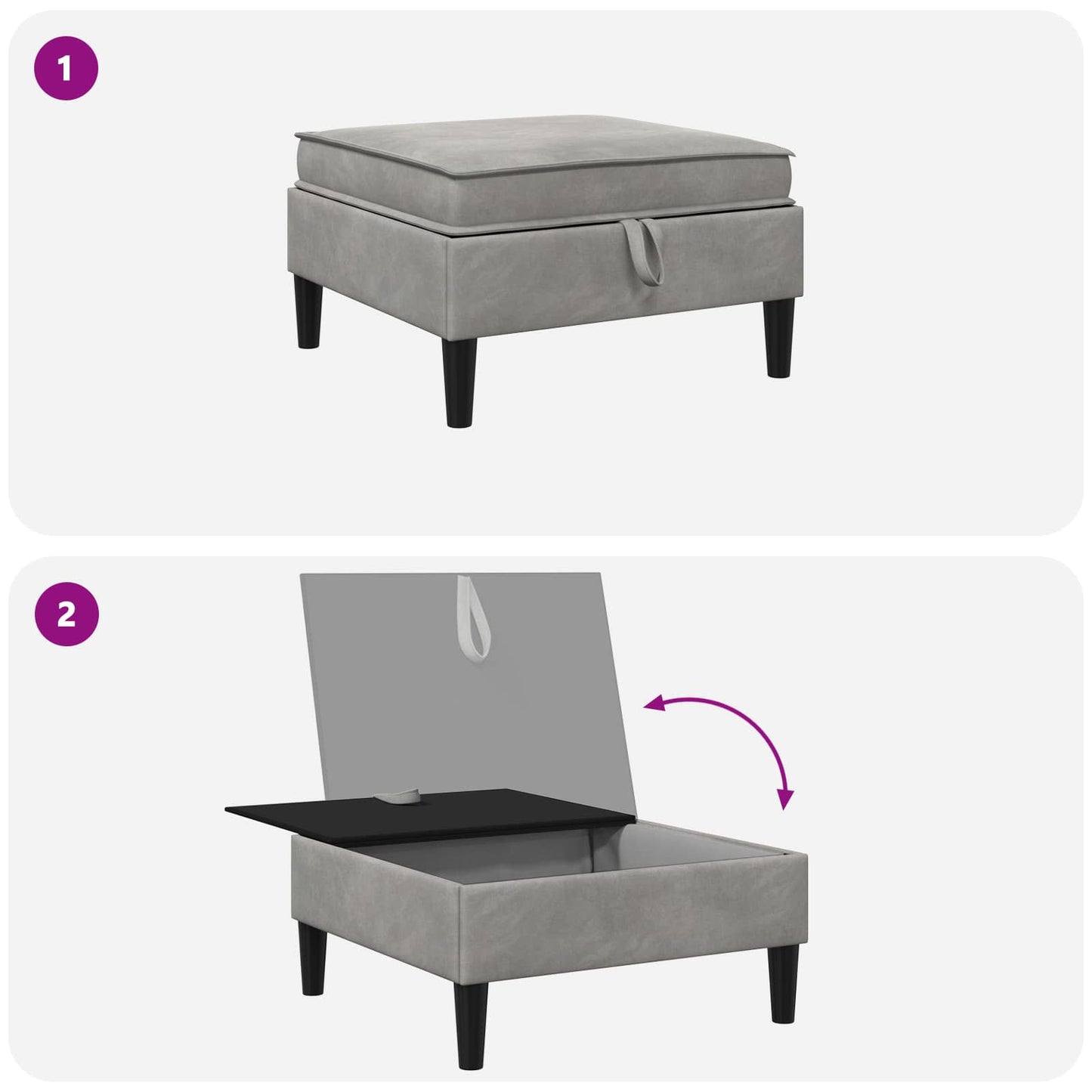 Sofa Kruk met Opslag Lichtgrijs Fluweel is nu te koop bij PeponiXL, paradijselijk wonen!