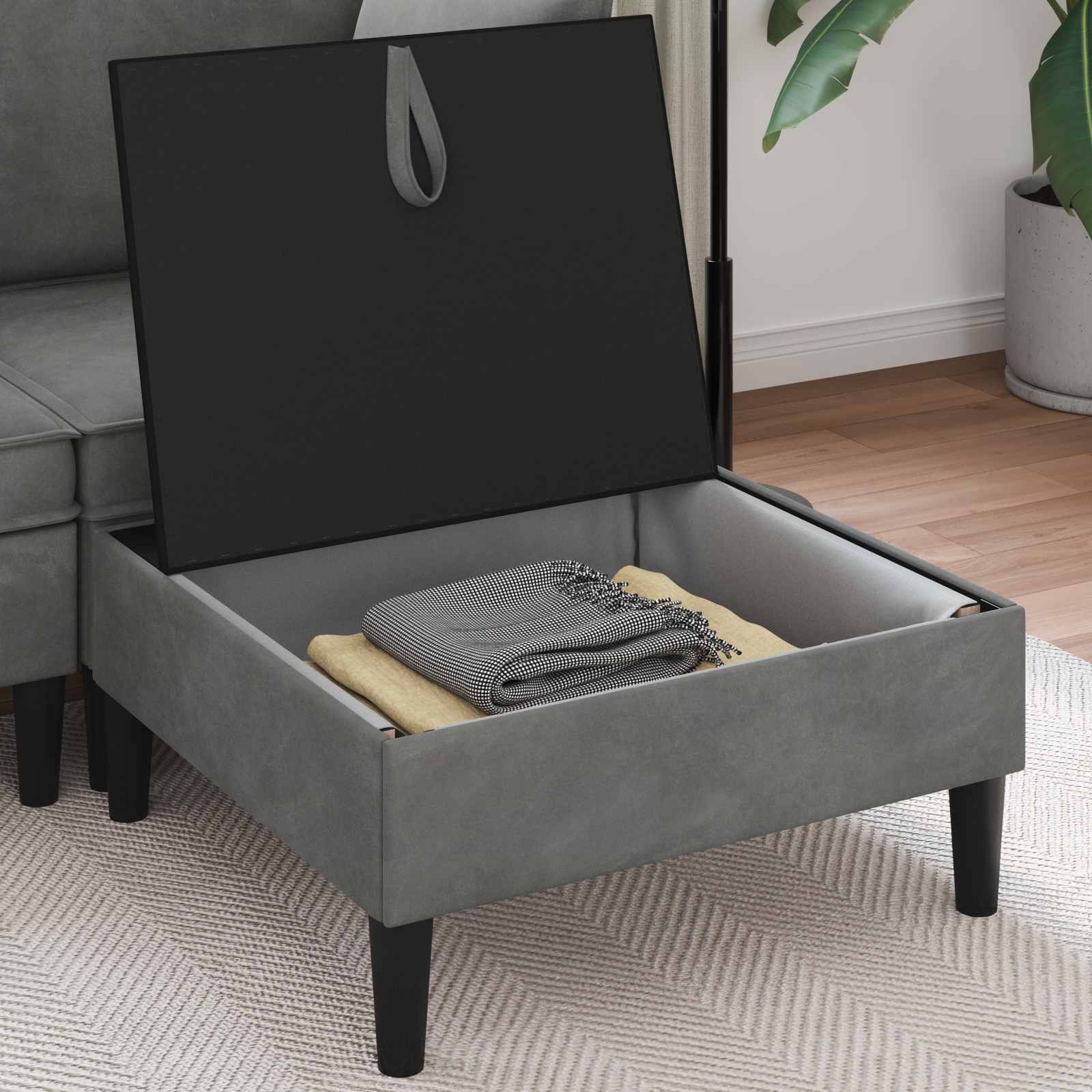 Sofa Kruk met Opslag Donkergrijs Fluweel is nu te koop bij PeponiXL, paradijselijk wonen!