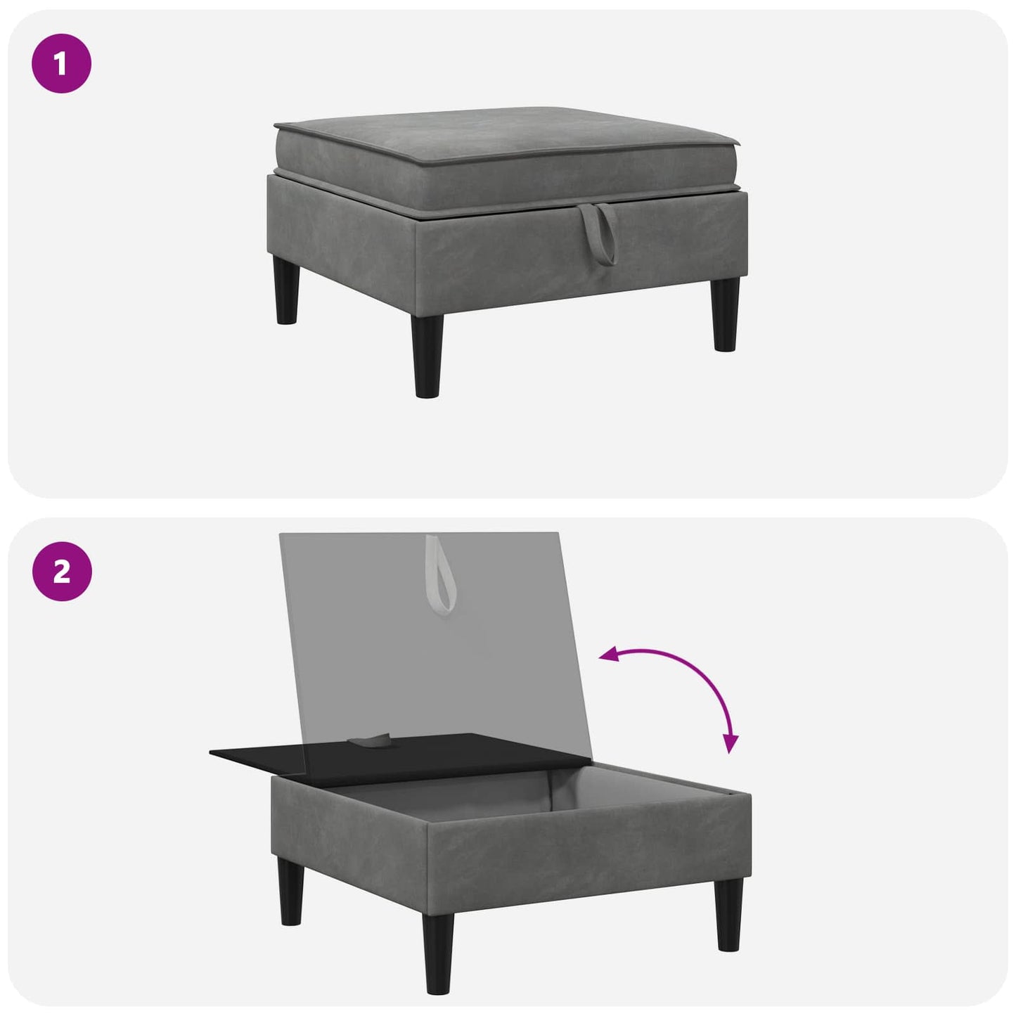 Sofa Kruk met Opslag Donkergrijs Fluweel is nu te koop bij PeponiXL, paradijselijk wonen!