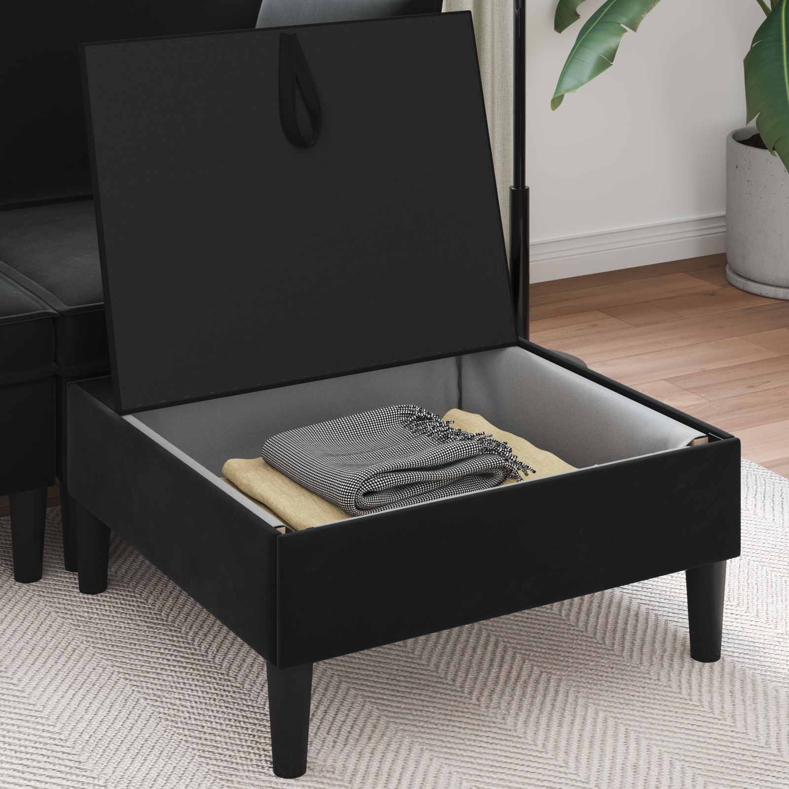 Sofa Kruk met Opslag Zwart Fluweel is nu te koop bij PeponiXL, paradijselijk wonen!