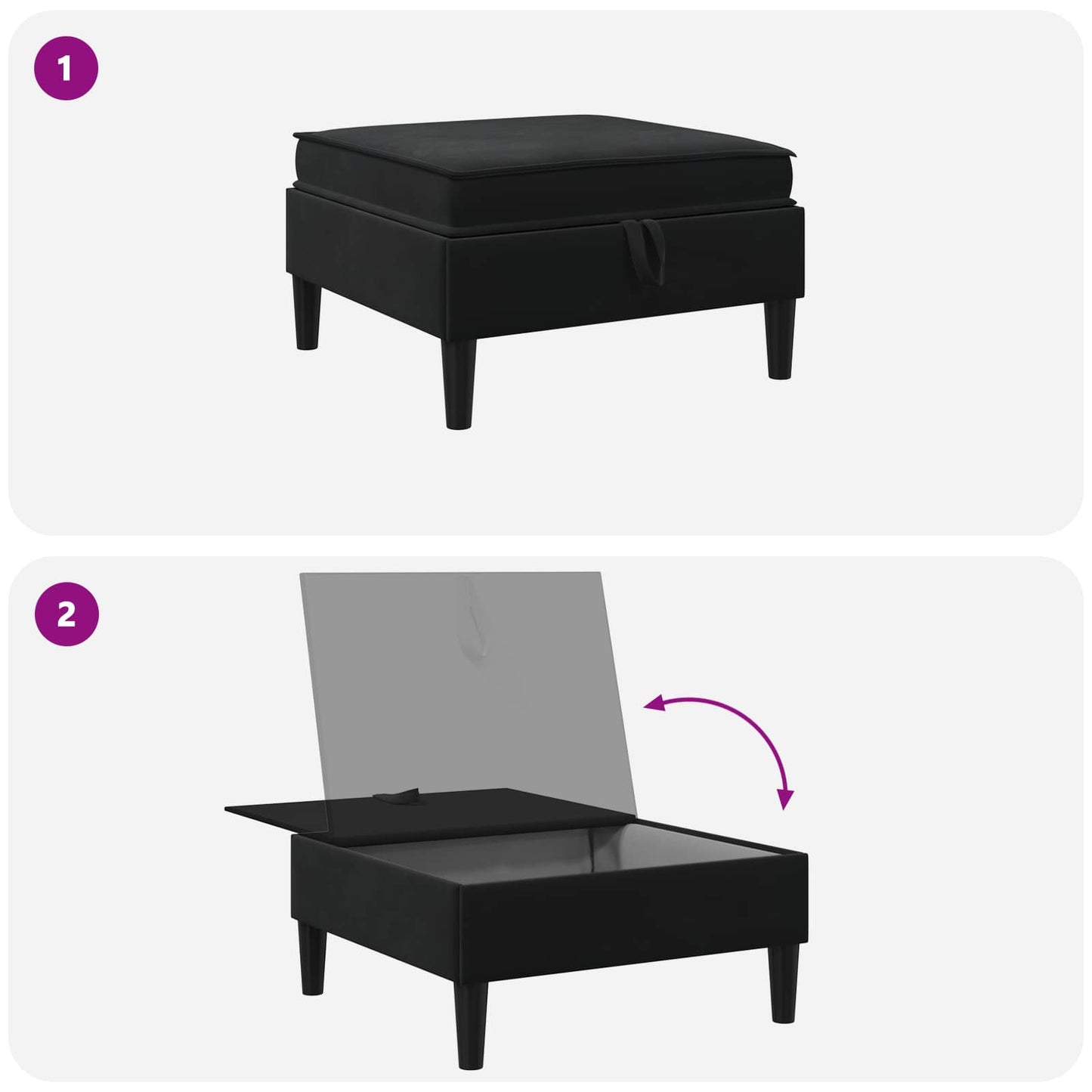 Sofa Kruk met Opslag Zwart Fluweel is nu te koop bij PeponiXL, paradijselijk wonen!