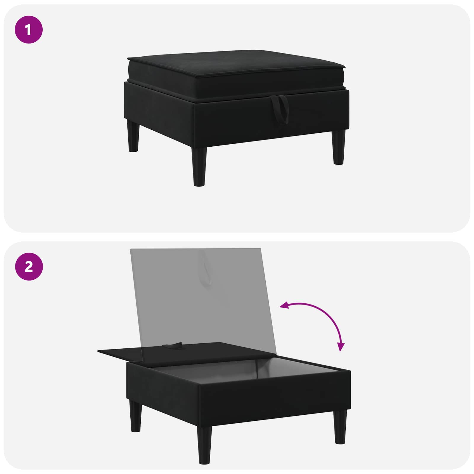 Sofa Kruk met Opslag Zwart Fluweel is nu te koop bij PeponiXL, paradijselijk wonen!