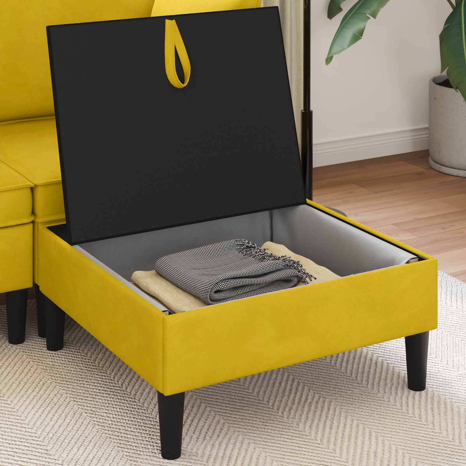 Sofa Kruk met Opslag Geel Fluweel is nu te koop bij PeponiXL, paradijselijk wonen!