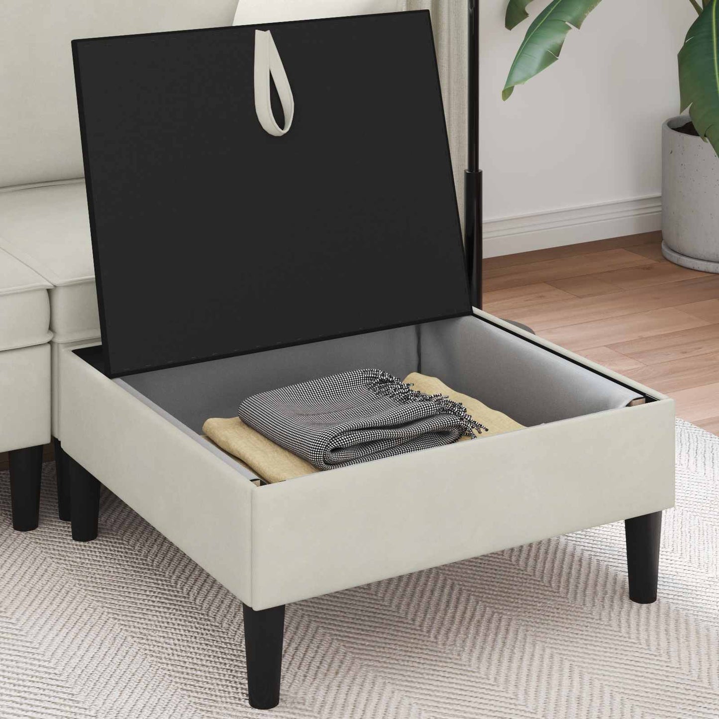 Sofa Kruk met Opslag Crèmekleurig Fluweel is nu te koop bij PeponiXL, paradijselijk wonen!