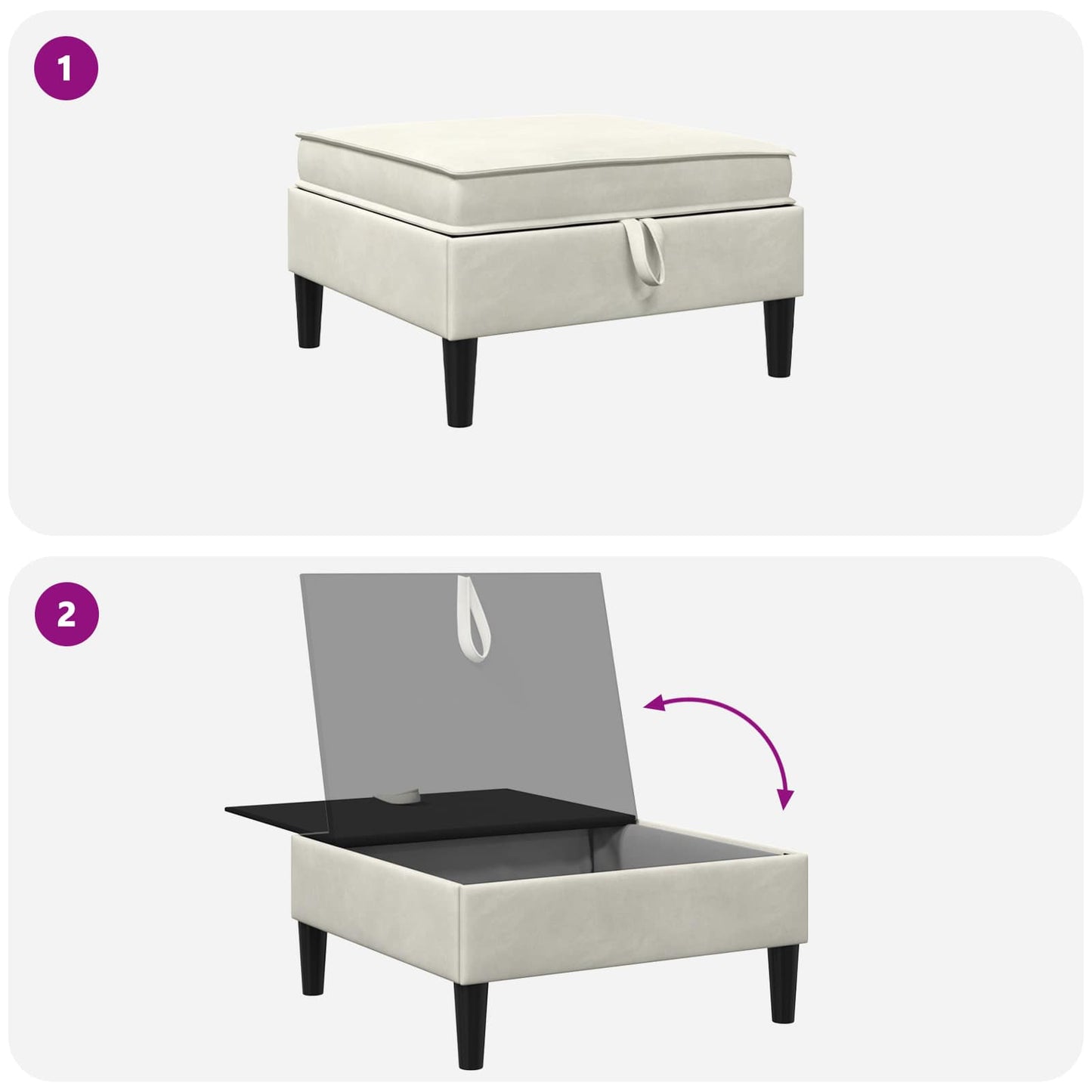 Sofa Kruk met Opslag Crèmekleurig Fluweel is nu te koop bij PeponiXL, paradijselijk wonen!
