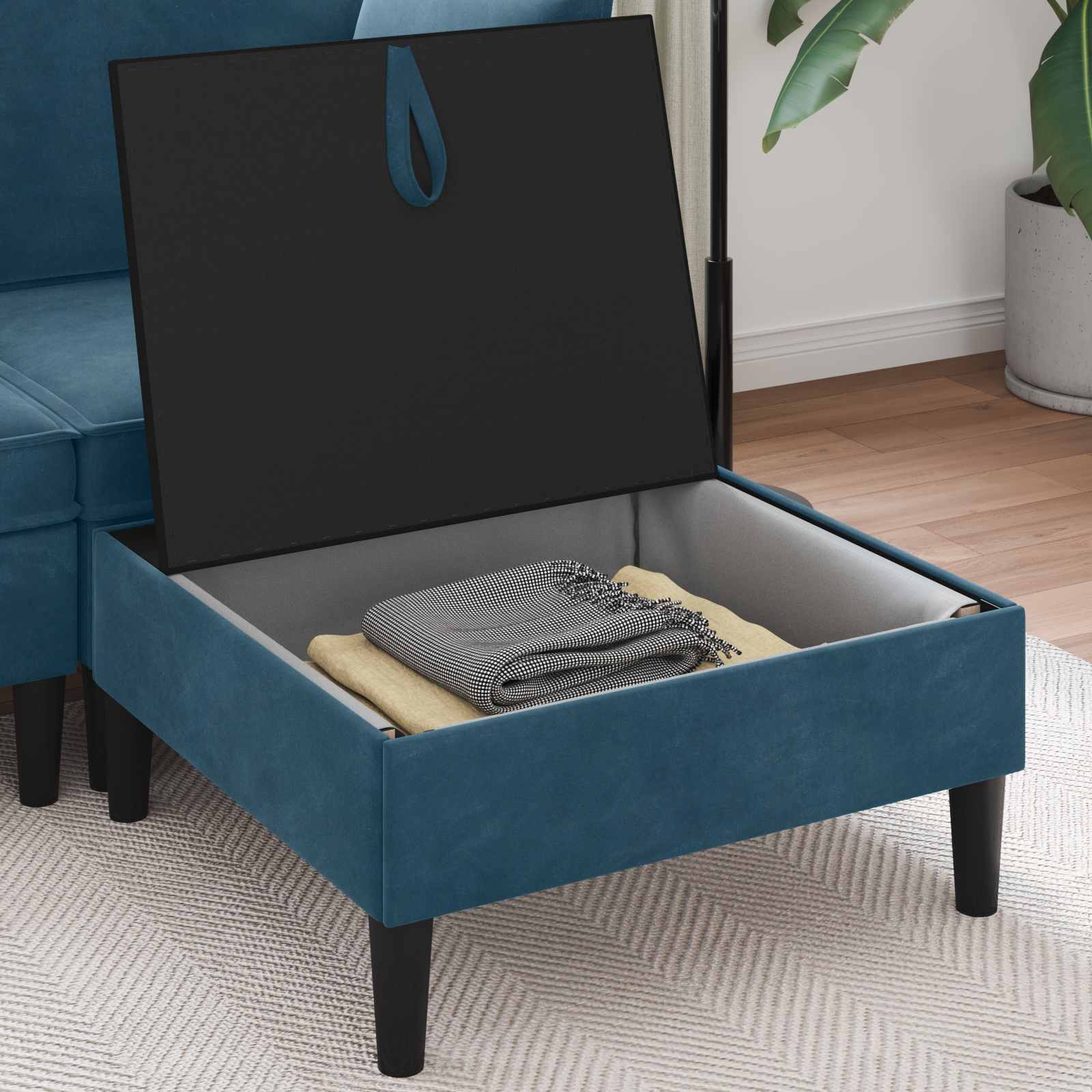 Sofa Kruk met Opslag Blauw Fluweel is nu te koop bij PeponiXL, paradijselijk wonen!