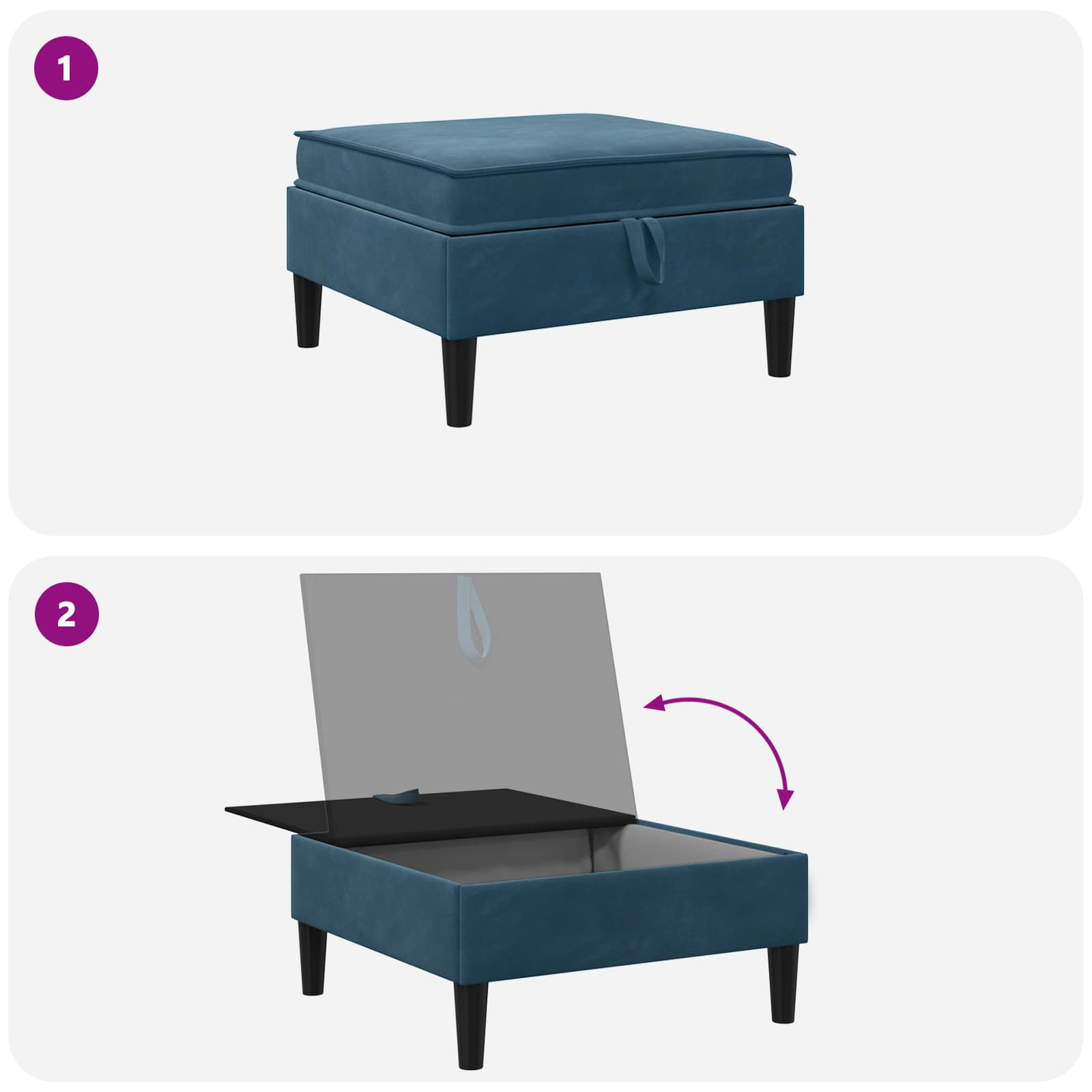 Sofa Kruk met Opslag Blauw Fluweel is nu te koop bij PeponiXL, paradijselijk wonen!