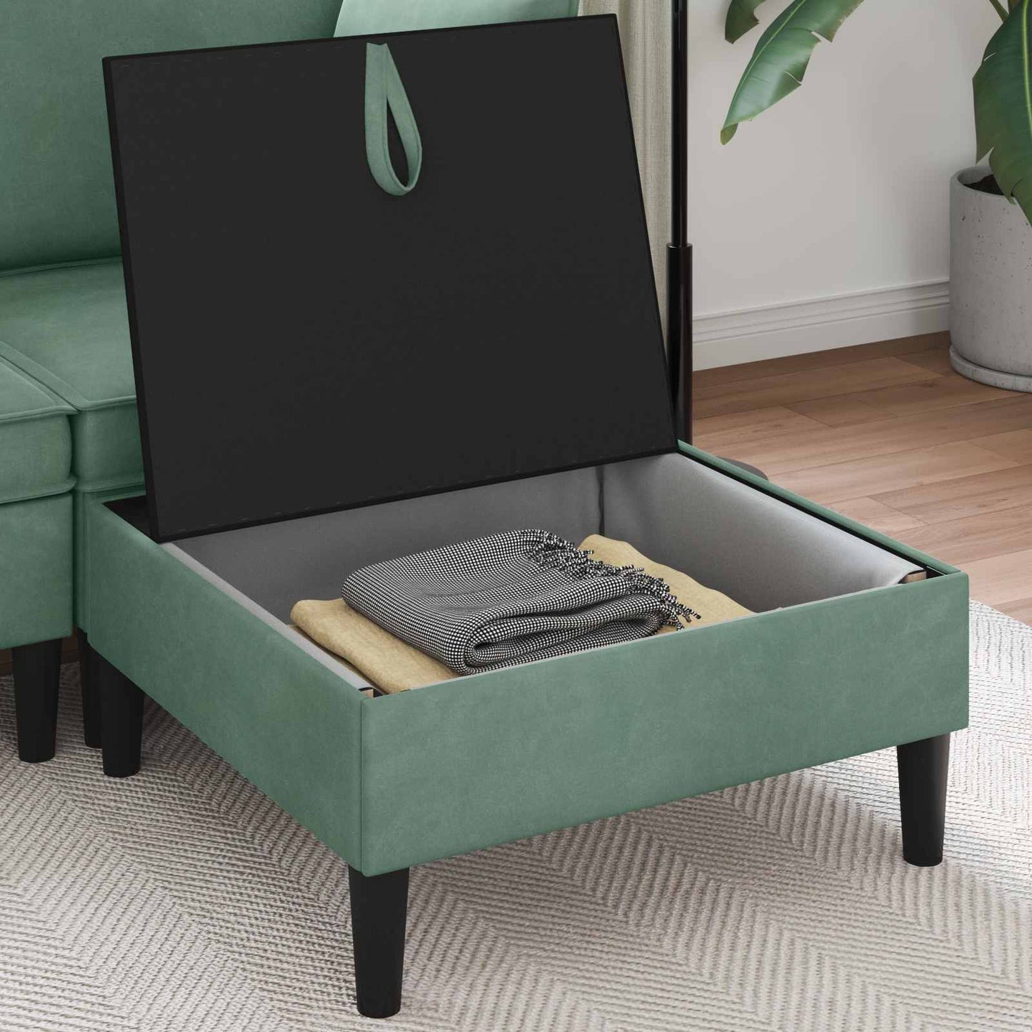 Sofa Kruk met Opslag Zeegroen Fluweel is nu te koop bij PeponiXL, paradijselijk wonen!